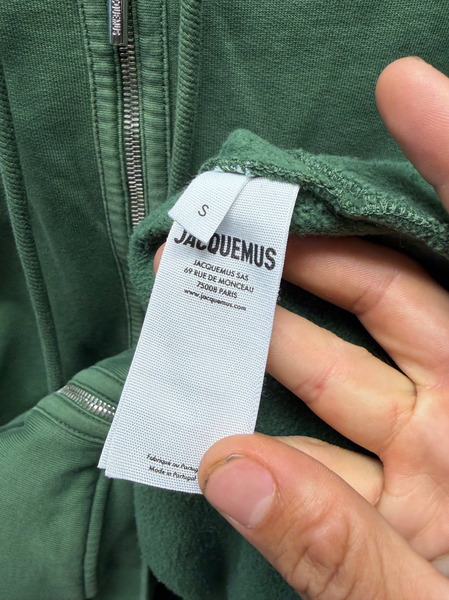 Jacquemus Forest Green Embroidered Logo Terry Cotton Zip-Up Hoodie