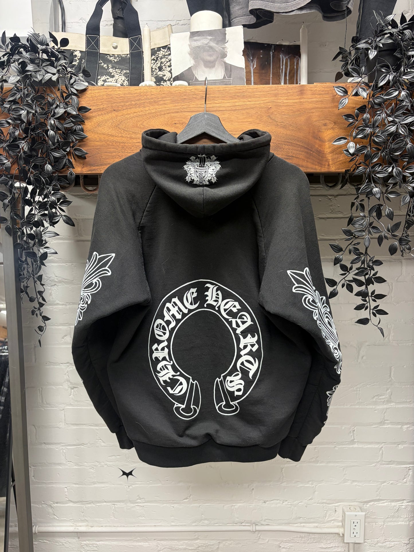 Vintage 90s Chrome Hearts Thermal Lined ‘Floral/Dagger’ 925 Silver Dagger Zip Hoodie