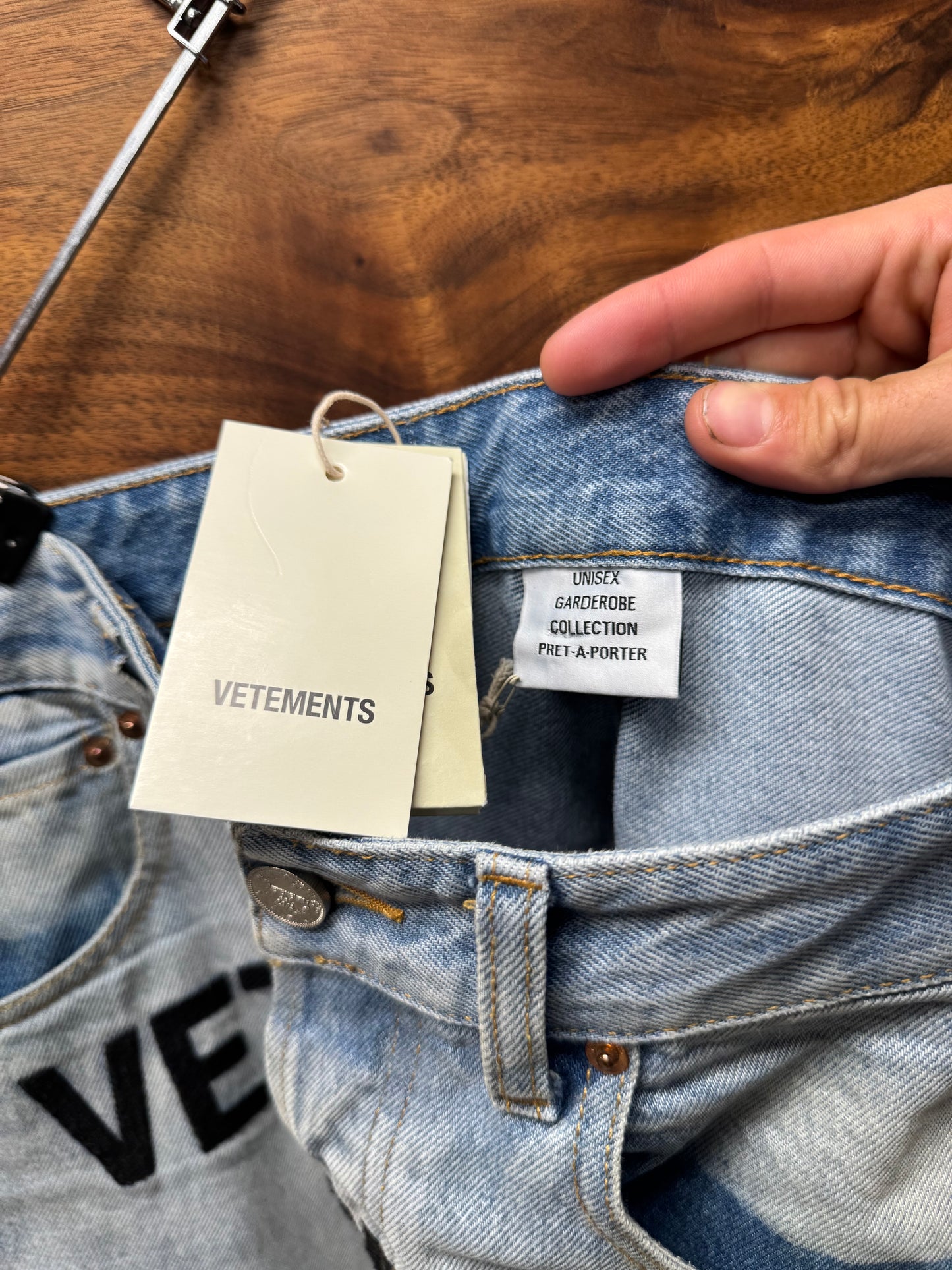 Vetements Embroidered Logo Light Wash Blue Baggy Denim