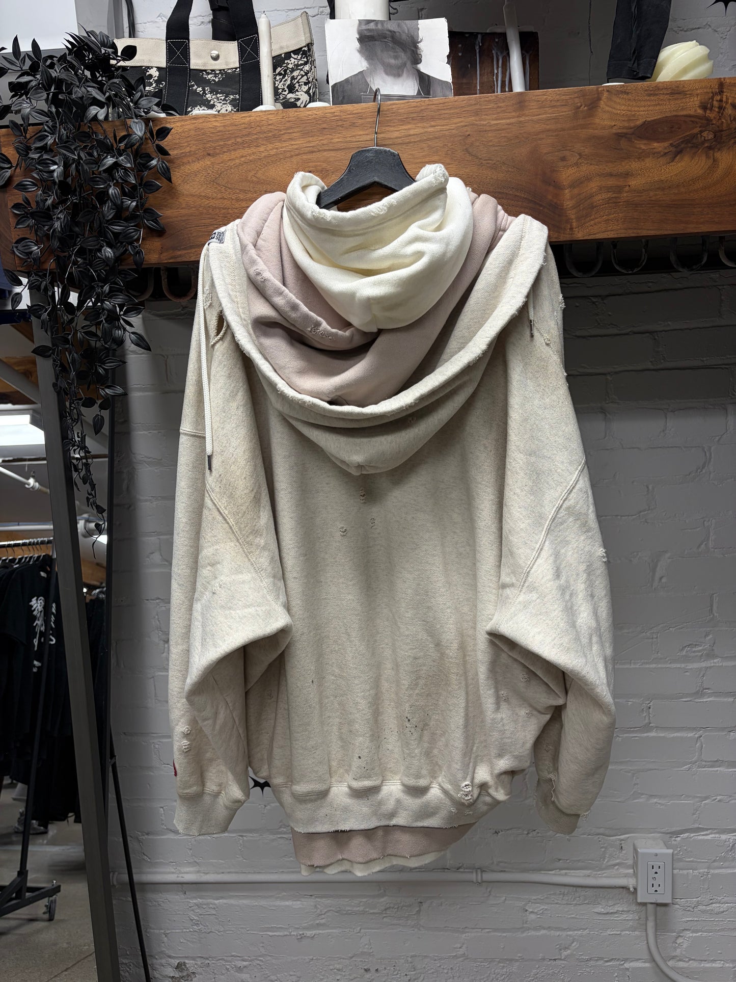 Mihara Yasuhiro ‘Triple Layered Cream White Zip-Up Hoodie