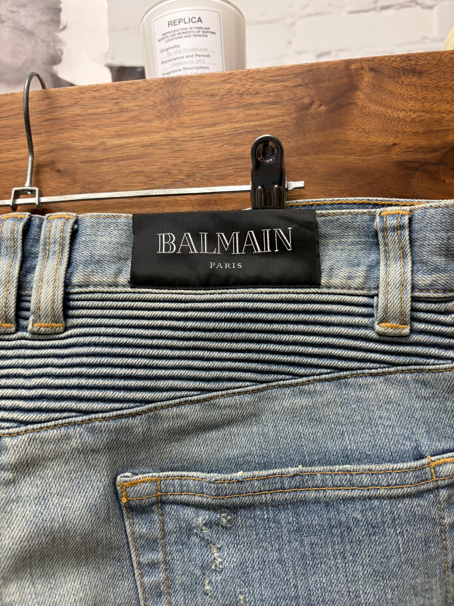 Balmain Classic Blue Biker Knee Skinny Jeans