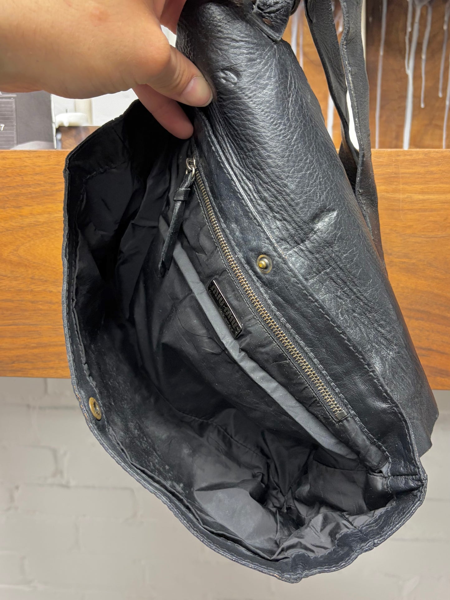 Vintage Miu Miu Faded Black ‘Double Buckle’ Leather Shoulder Bag