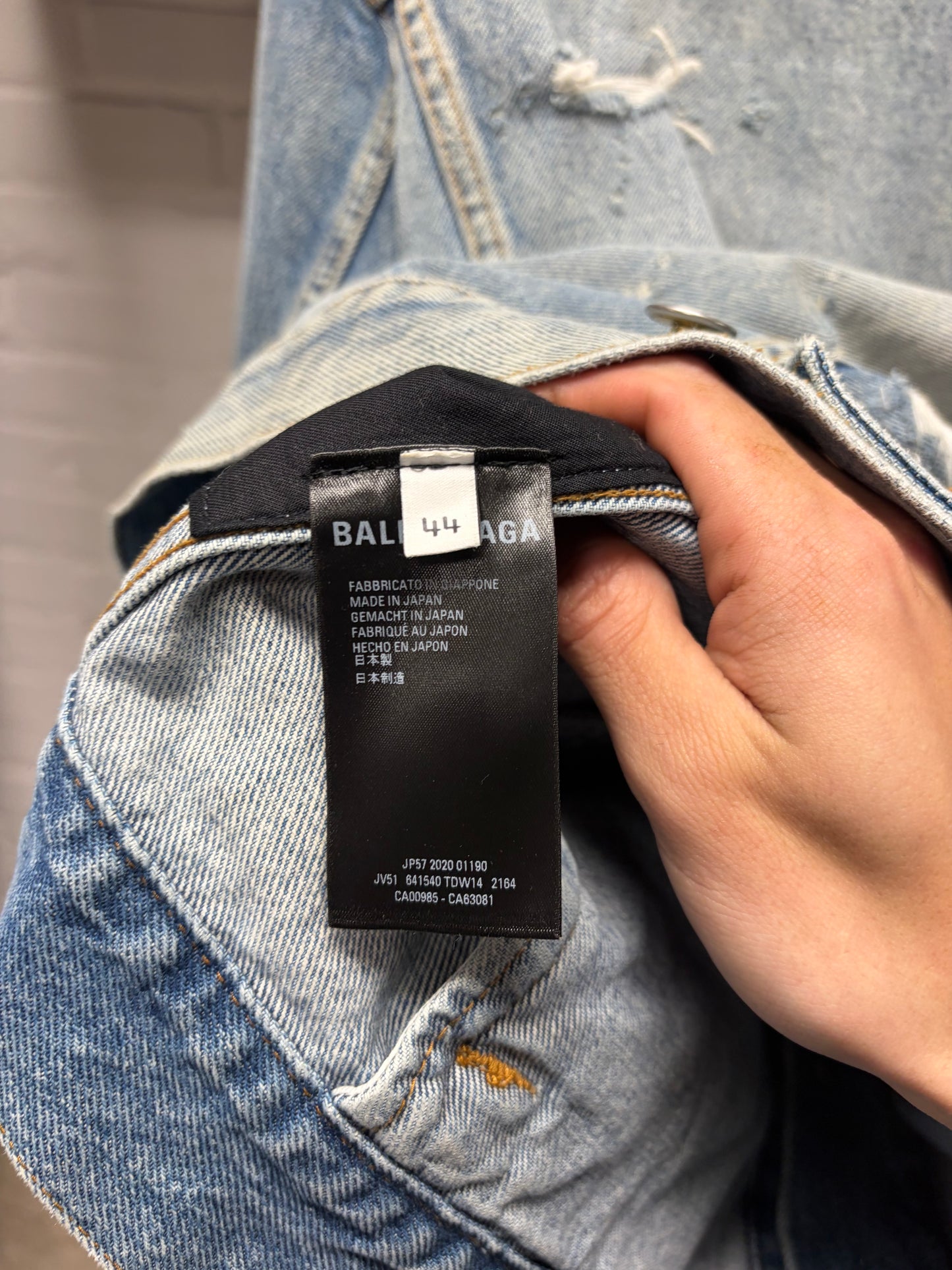 AW2020 Balenciaga ‘Thrash Distressed’ Repaired Blue Denim Trucker Jacket