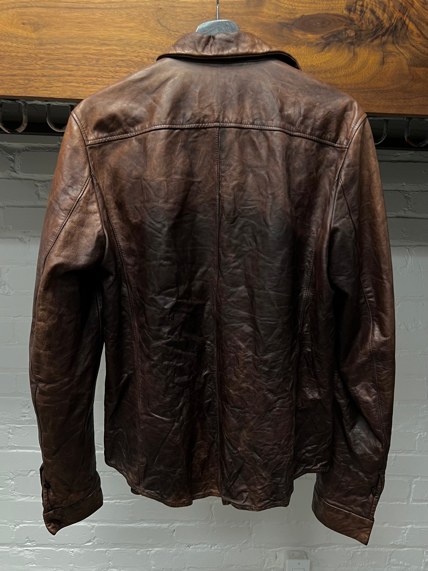 Carpe Diem Natural Brown Leather Button Down Shirt