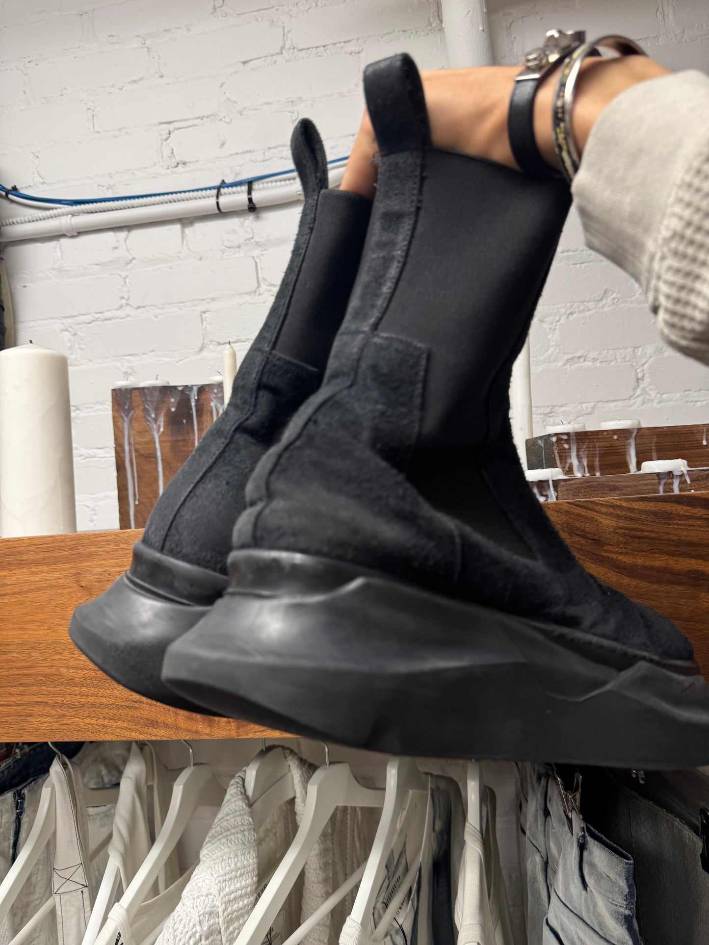 Rick Owens ‘Abstract’ Sole Black Suede Boots