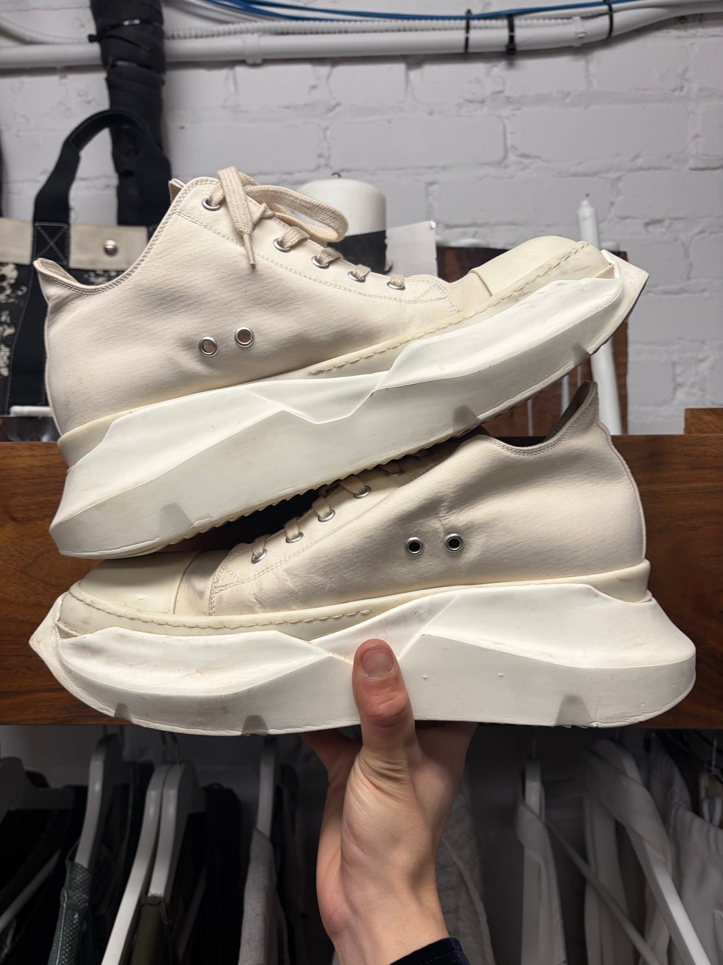 Rick Owens Milk White ‘Abstract Sole’ Low Top Sneakers