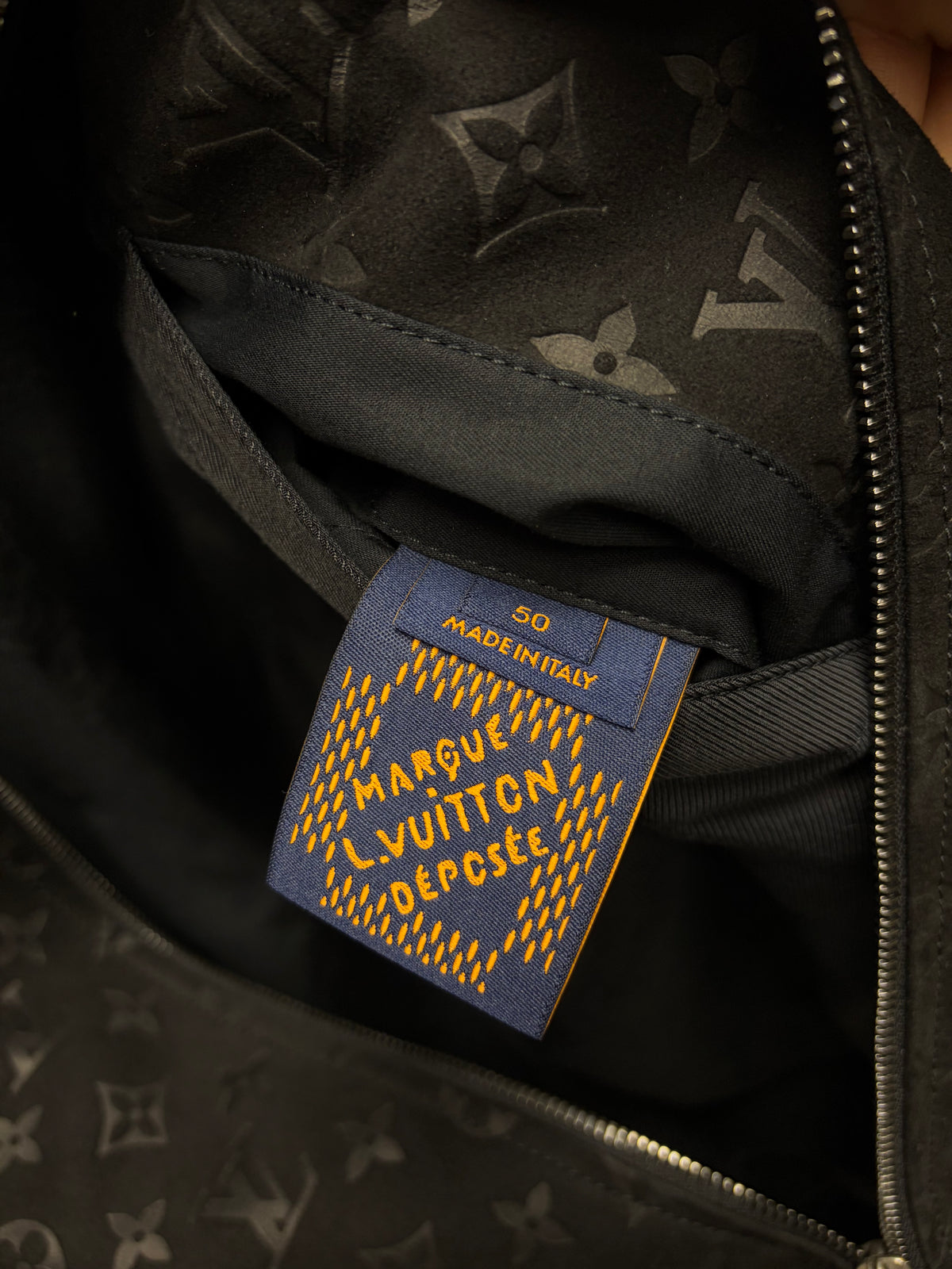 SS2025 Louis Vuitton by Pharrell Williams Black ‘Debossed Suede’ Monogram Leather Jacket with Airplane Zipper