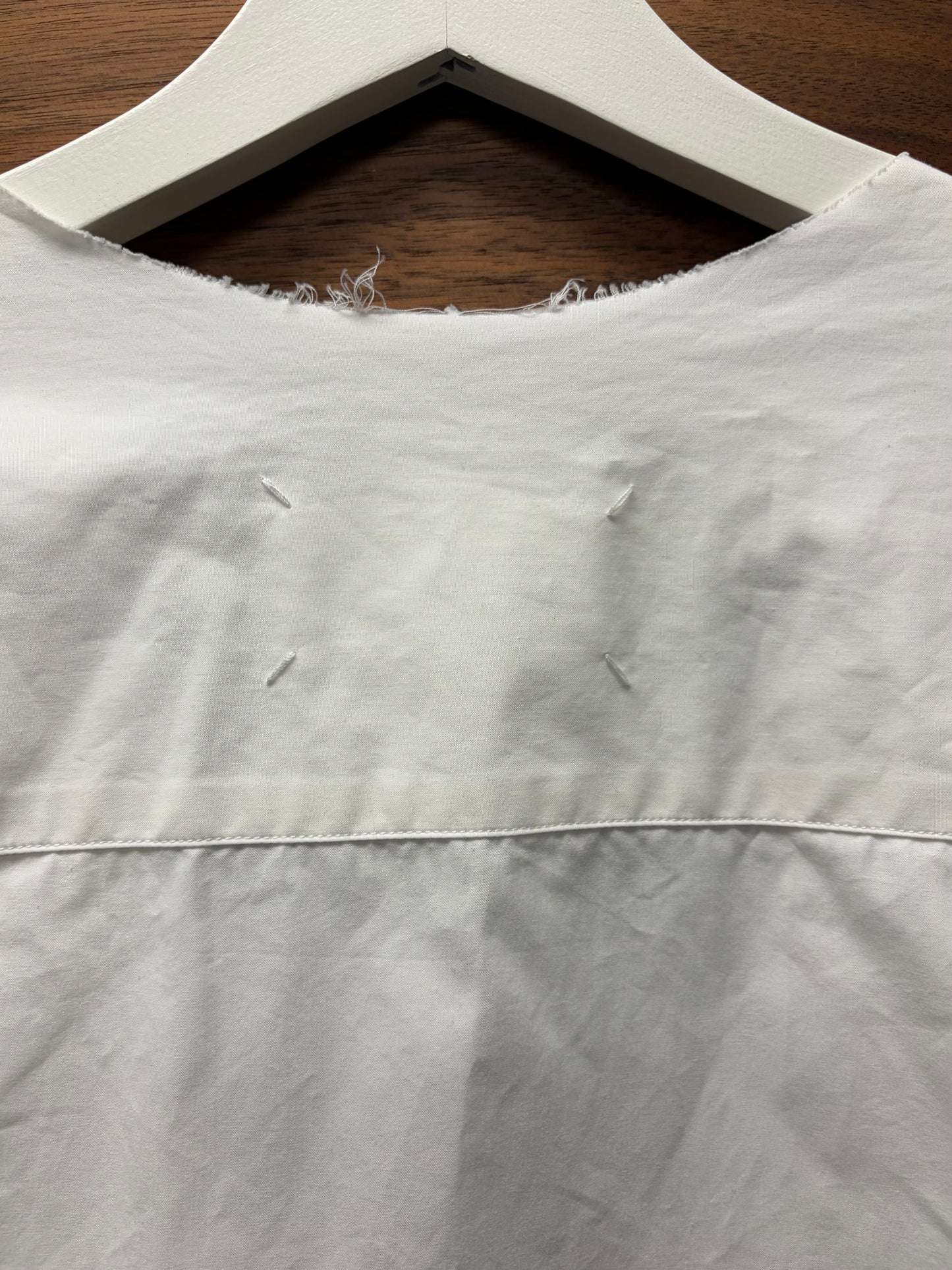 SS2024 Maison Margiela ‘Gathered’ White Poplin Oversized Frayed Hem Shirt