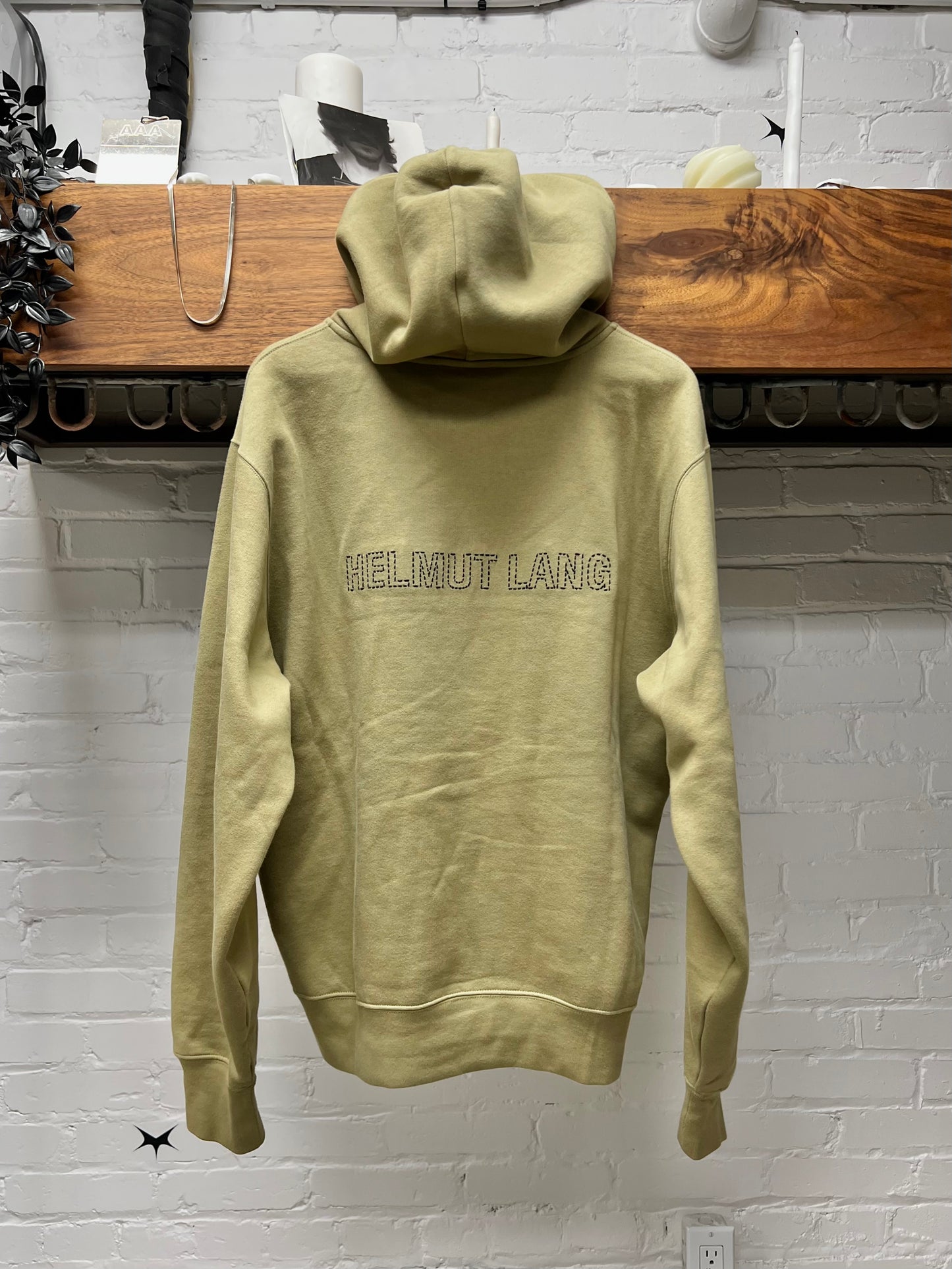 Helmut Lang Olive Green Basic Logo Hoodie