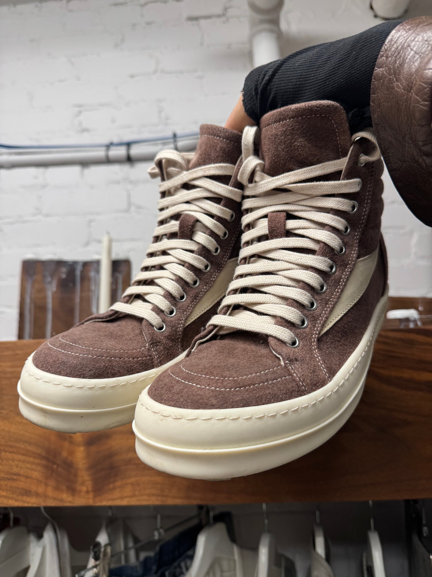 AW2024 Rick Owens ‘Vans’ Porterville Dust Brown High Top Sneakers