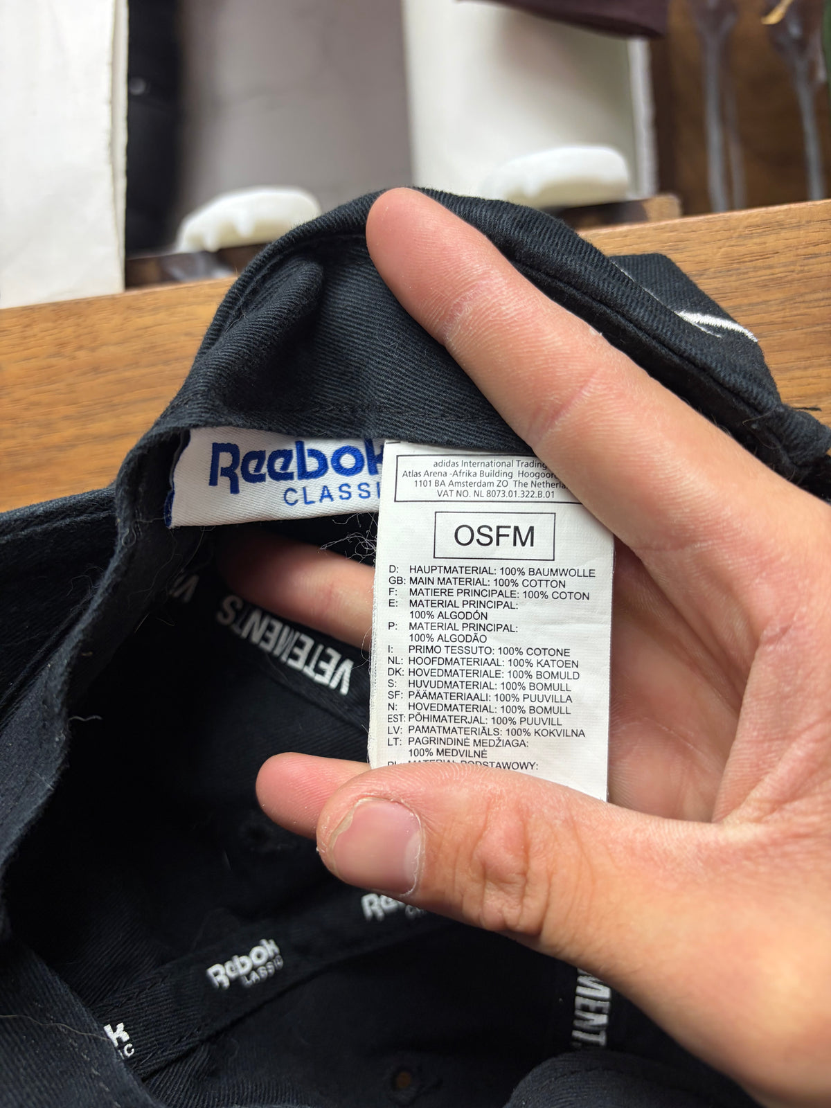 AW2018 Vetements x Reebok ‘Friday’ Distressed Brim Black Baseball Cap