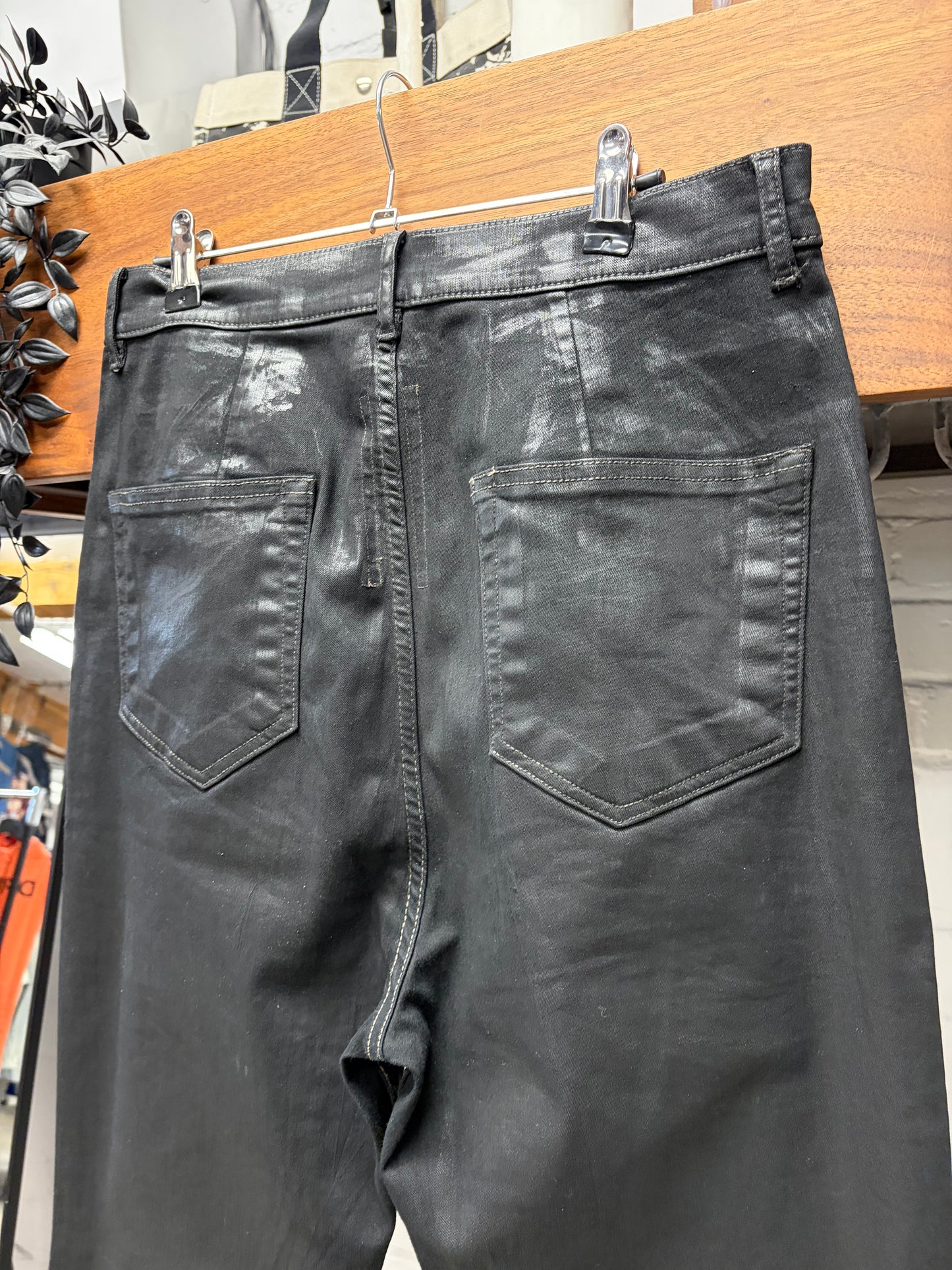 Rick Owens ‘Bolans’ Waxed Black Flared Leg Denim