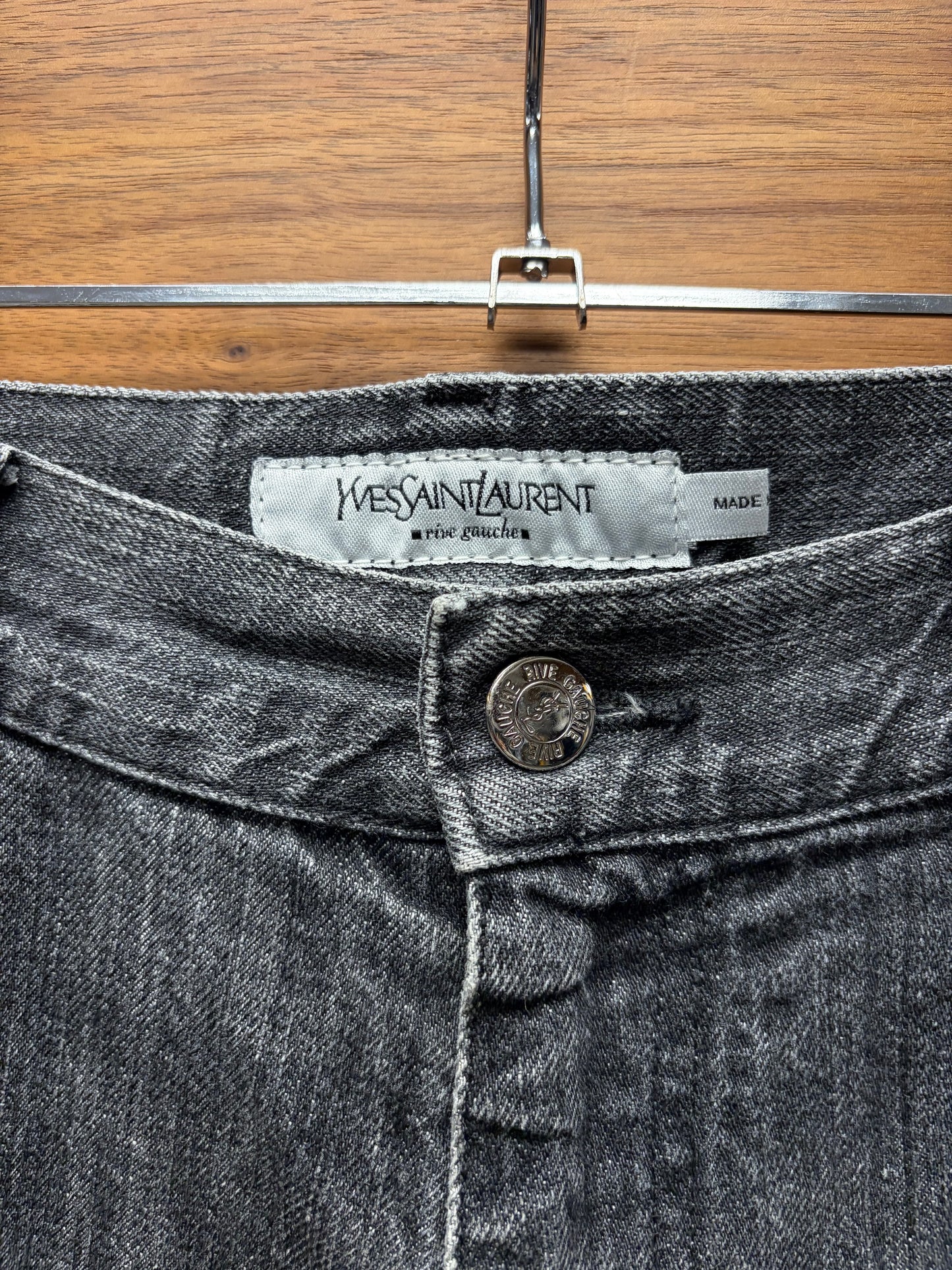 Yves Saint Laurent Rive Gauche Washed Grey ‘YSL’ Logo Skinny Jeans