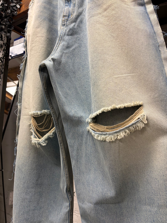 Project G/R Reversible Wide Leg Dirt Washed Blue Baggy Denim