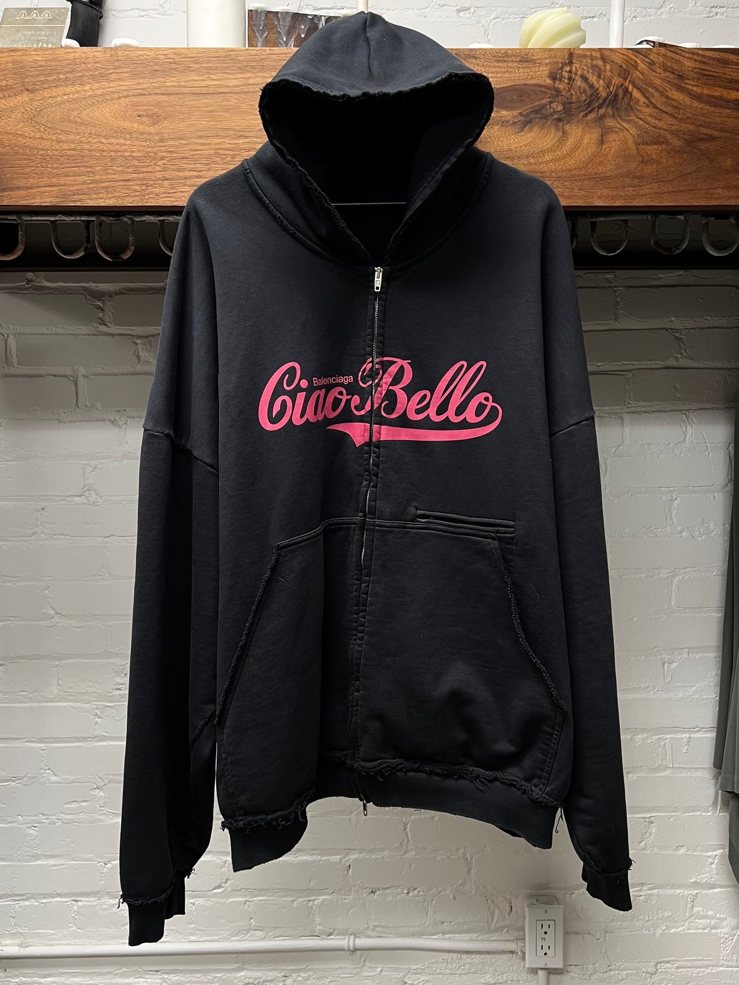 AW2024 Balenciaga ‘Ciao Bello’ Oversized Thrash Distressed Zip Up Hoodie