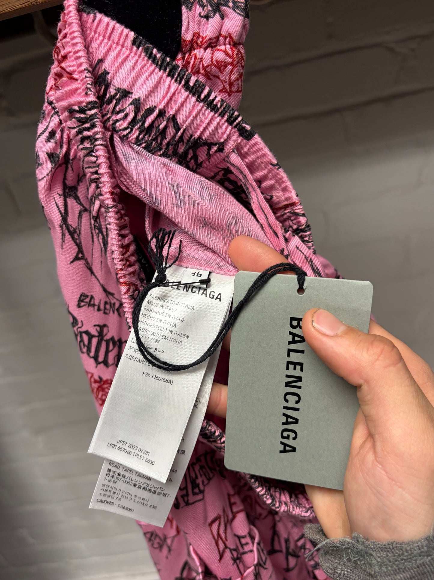 2023 Balenciaga ‘DIY Metal Logo’ Pink Wide Leg Pyjama Pants