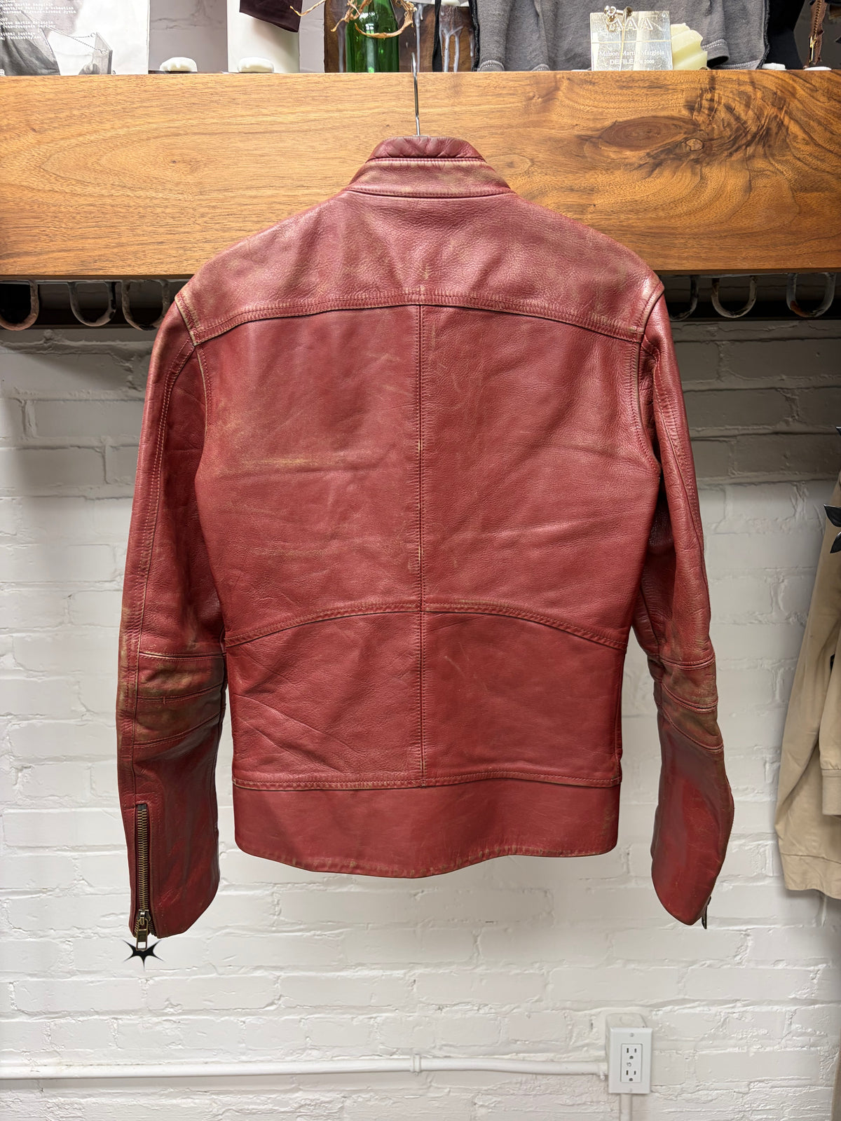 Marc Jacobs ‘Rustic’ Red Faded Leather Motorcycle Biker Jacket