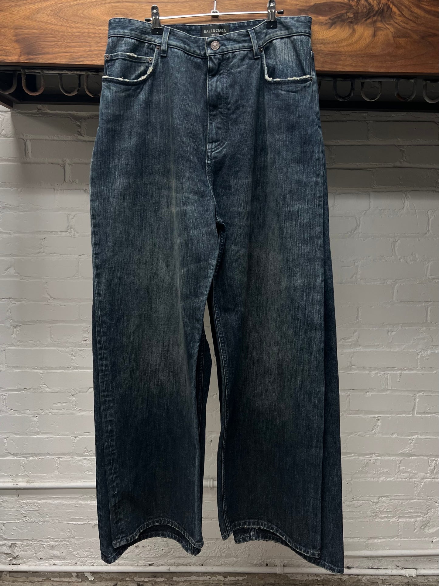 AW23 Balenciaga Double Layered Washed Blue Wide Cut Denim