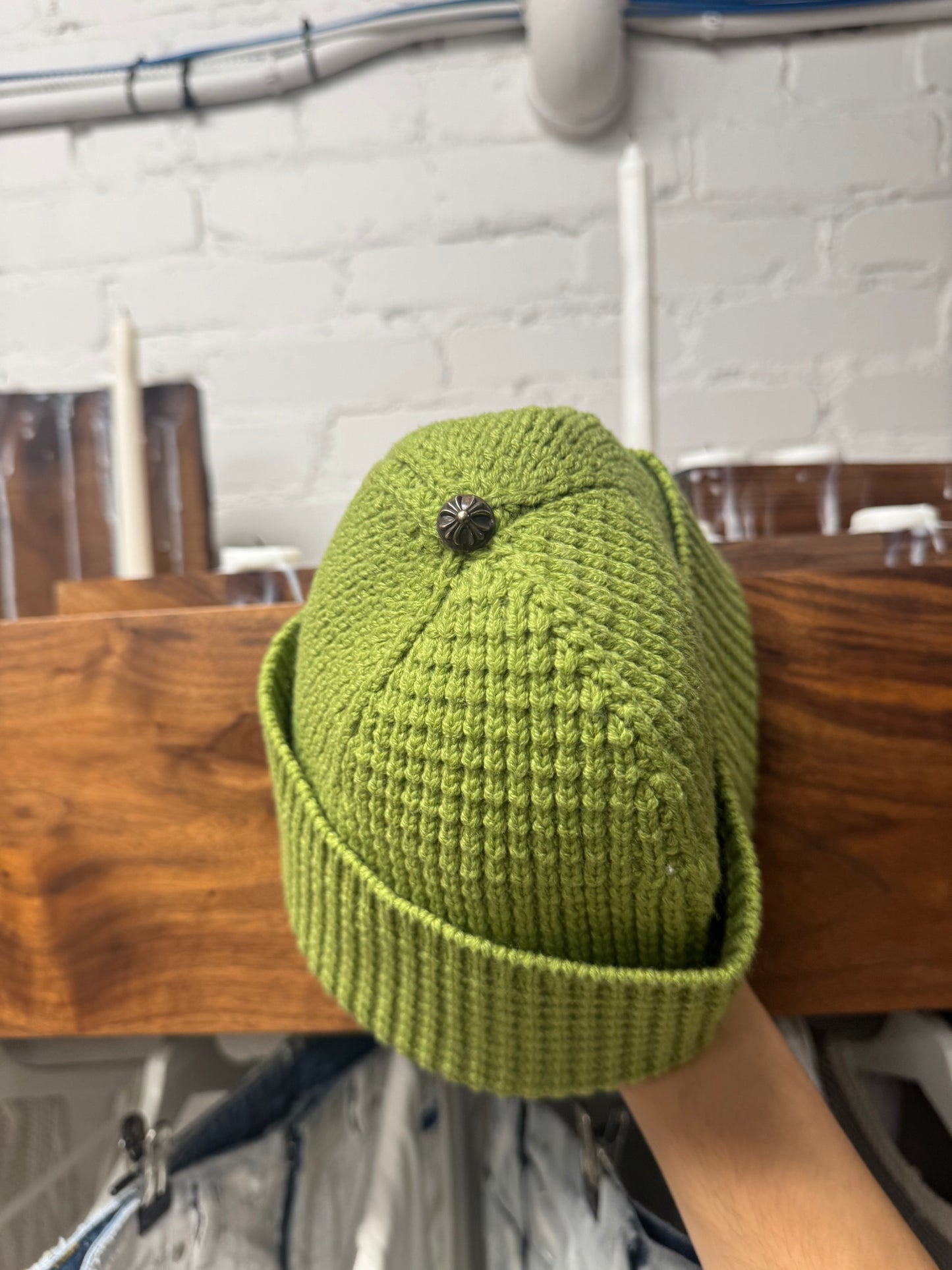 Chrome Hearts ‘Hit & Run’ Green Cashmere Silver Knitted Beanie