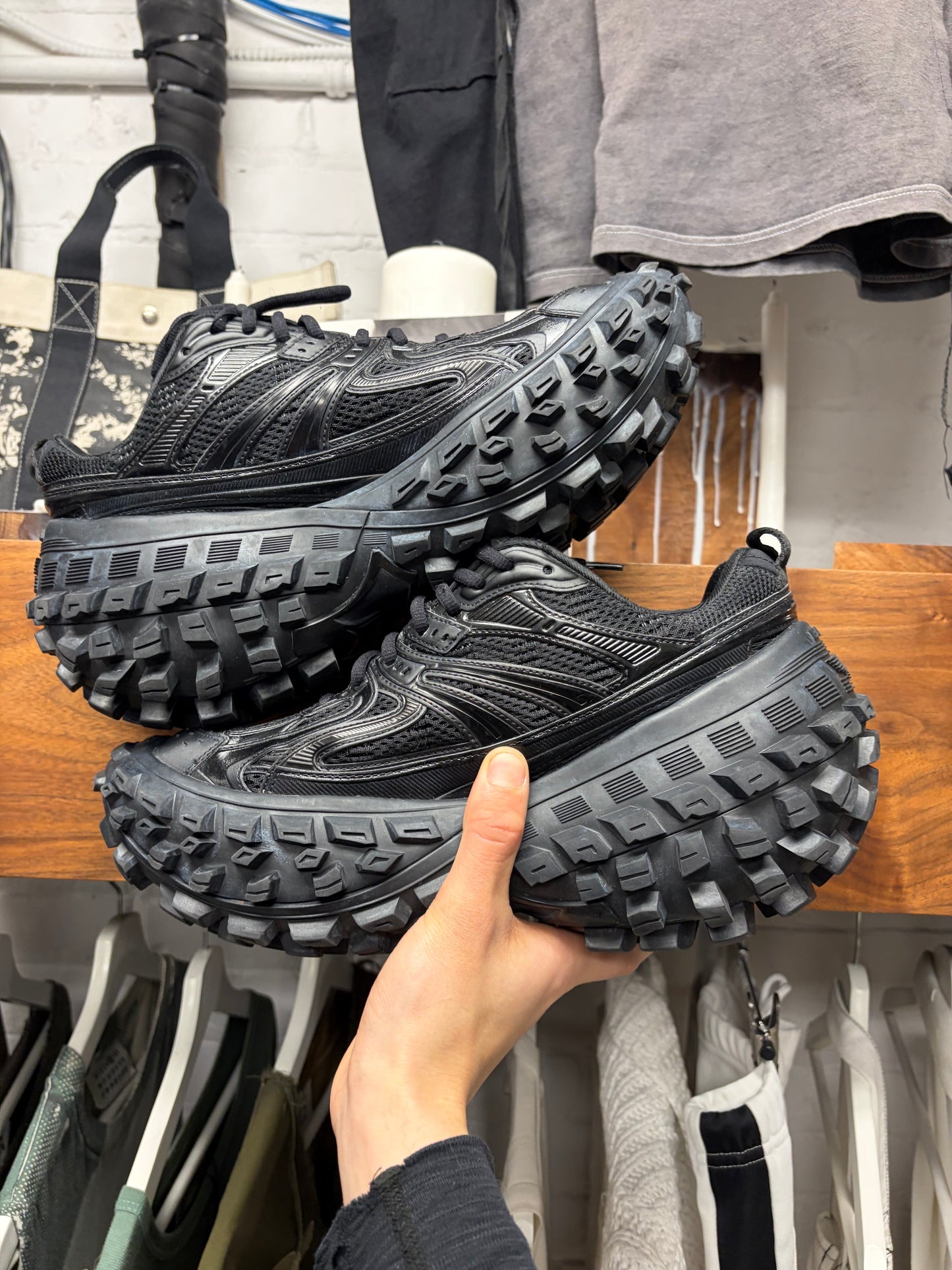 Balenciaga ‘Defender’ Black Tire Sole Low Top Sneakers