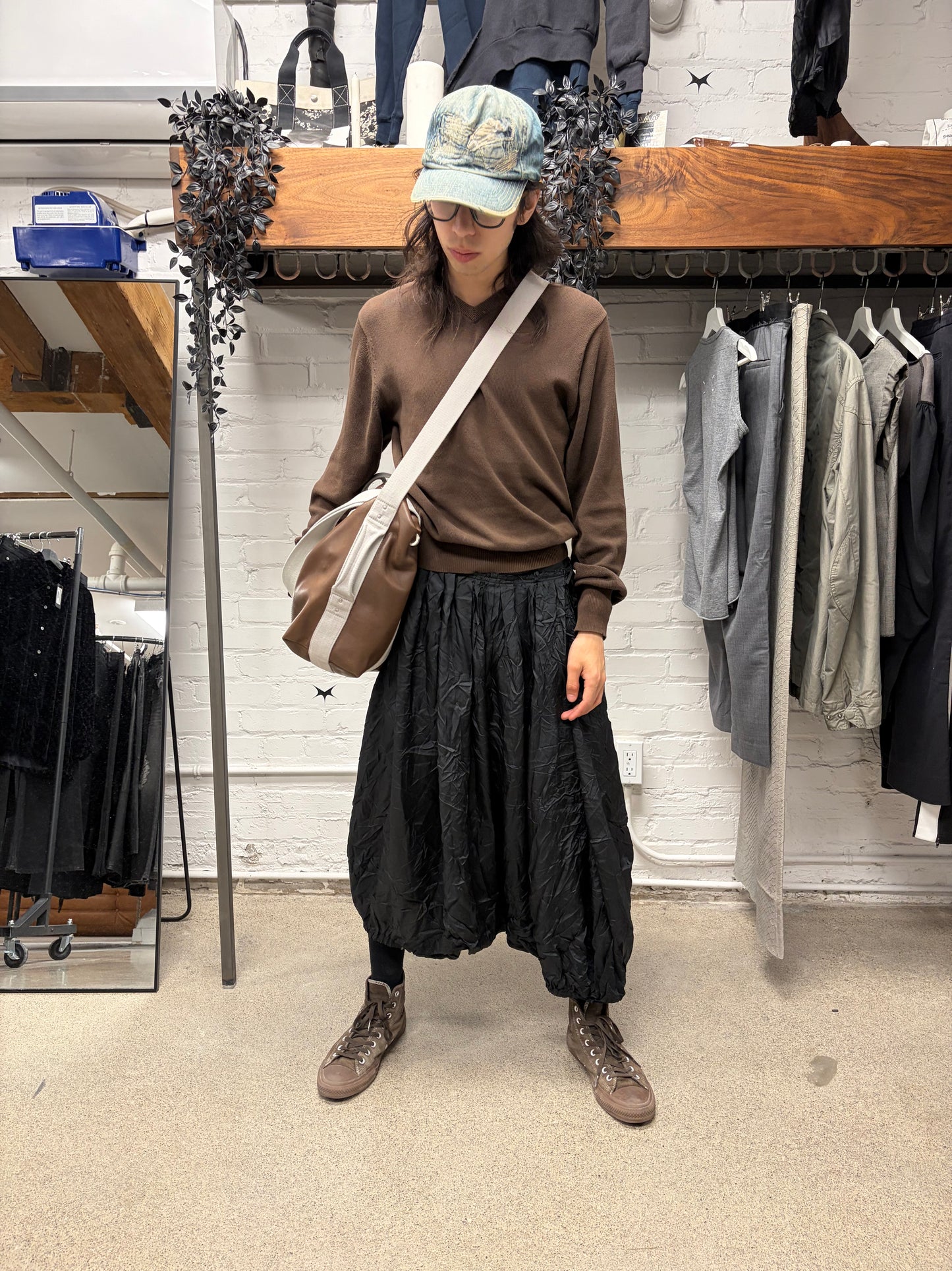 AW2024 Rick Owens ‘Porterville’ Mahogany/Oyster Leather ‘Trolley’ Work Bag