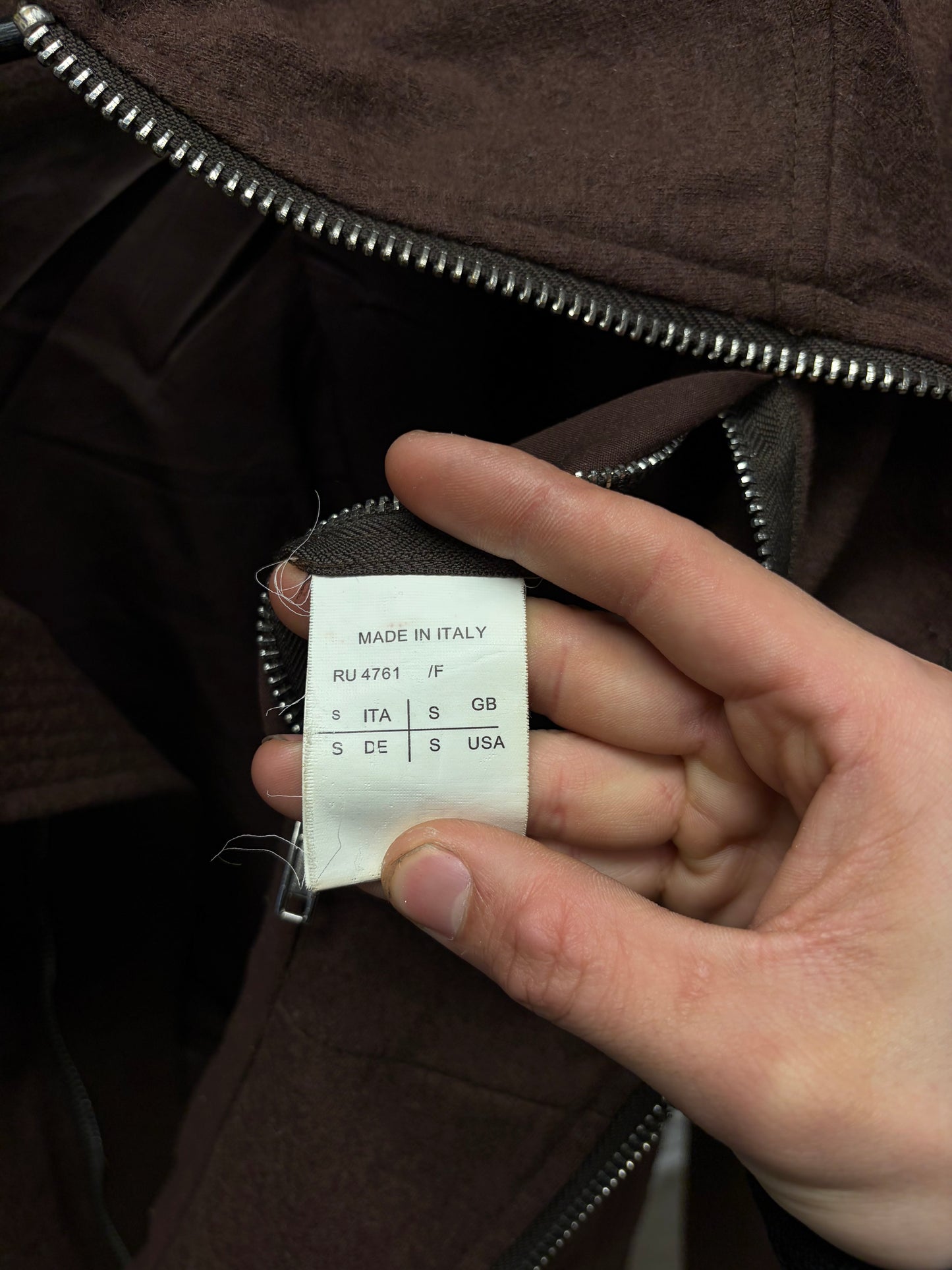 Rick Owens ‘Intarsia’ Dust Brown Wool High Neck Jacket
