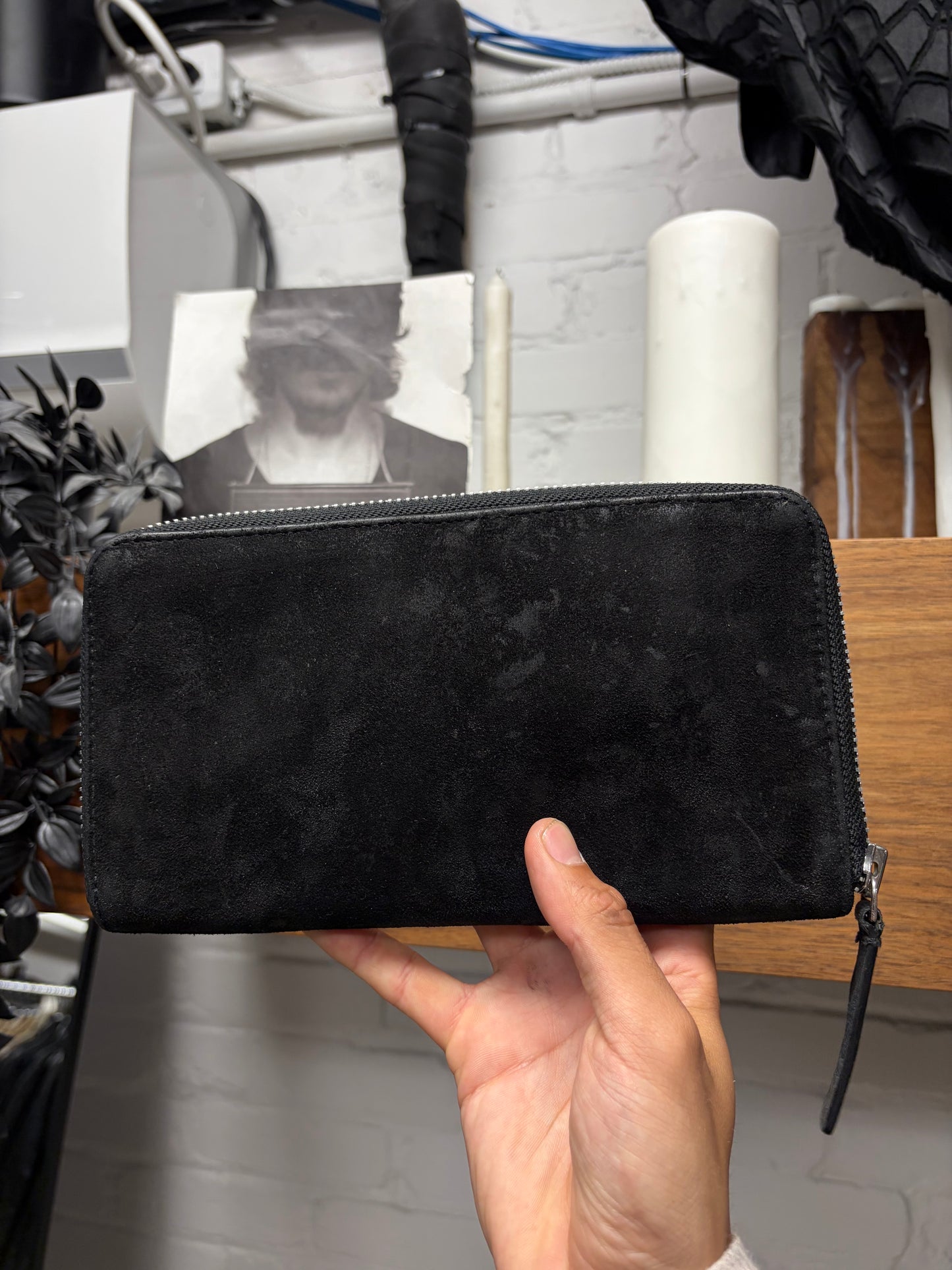 Y-3 by Yohji Yamamoto Black Suede/Canvas Long Wallet