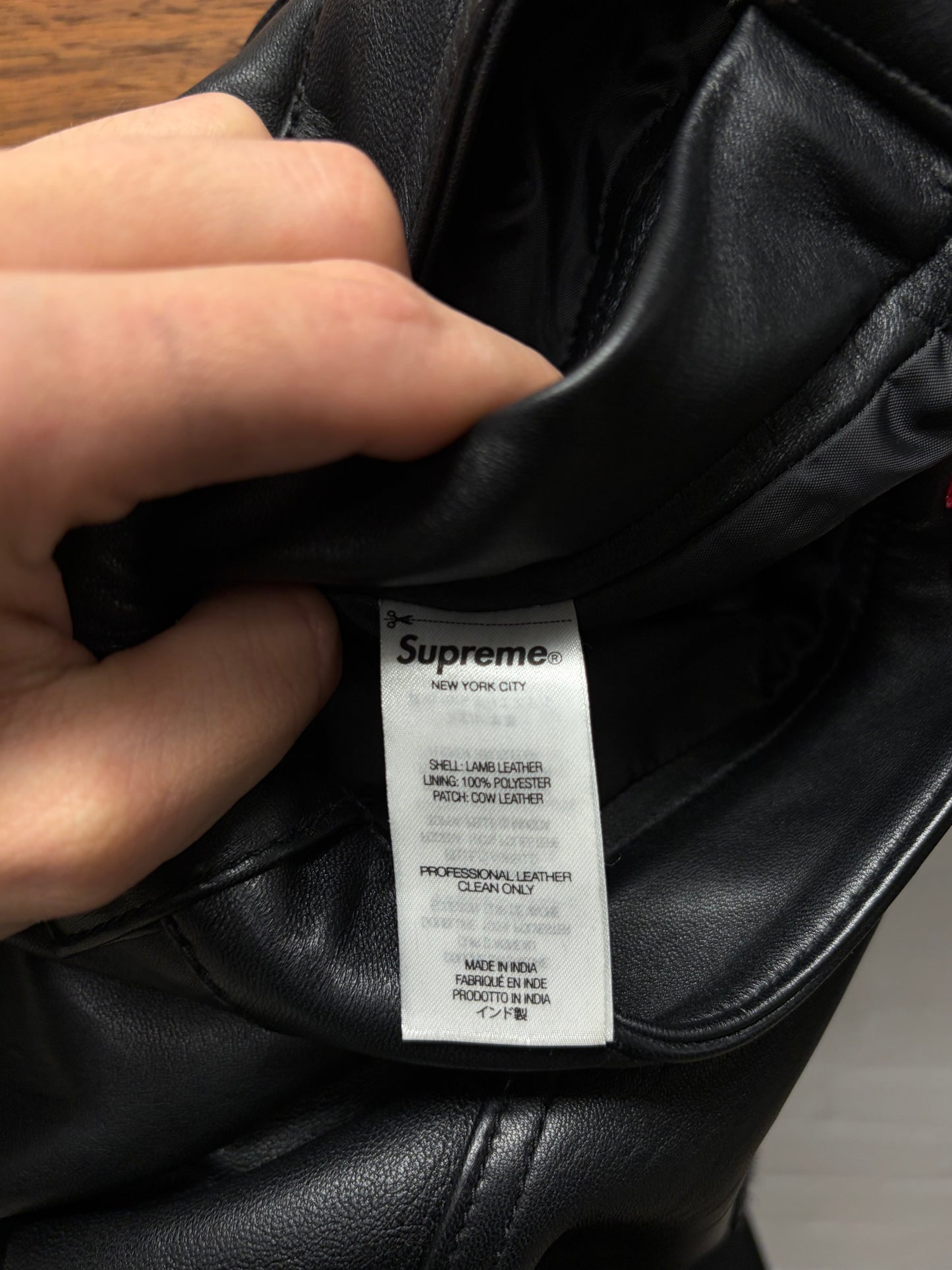 AW2023 Supreme Black Leather Double Knee Carpenter Pants
