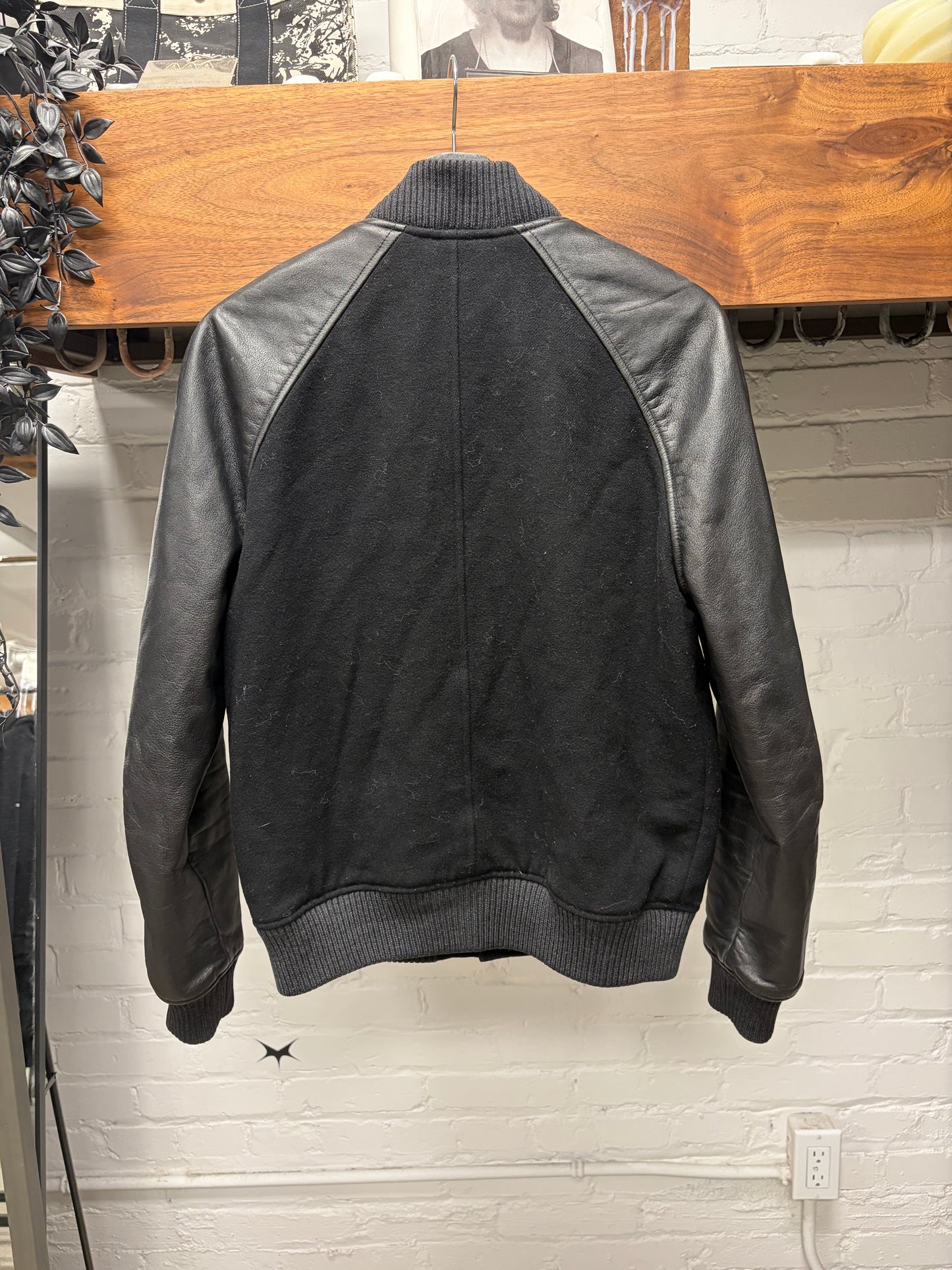 A.P.C. Black Wool/Leather Varsity Bomber Jacket