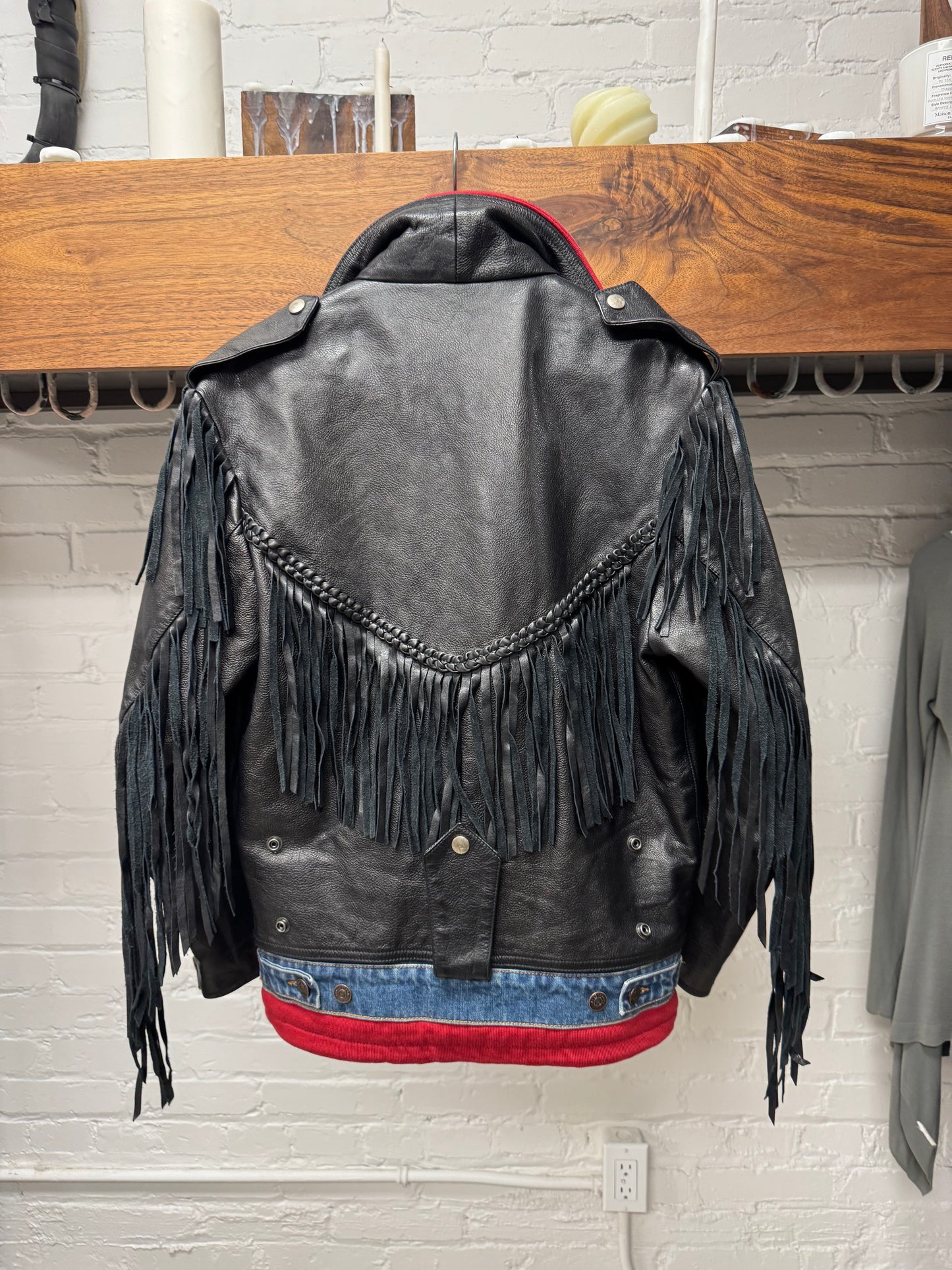 AW2018 Balenciaga ‘Triple Layer’ Denim/Sweatshirt/Leather Fringe Jacket