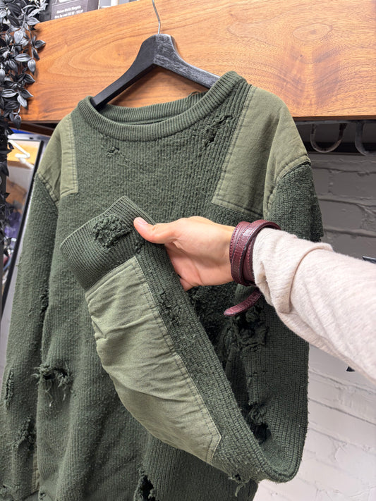 Yeezy ‘Season 1’ Military Inspired Heavy Distressed Green Wool Knit Sweater