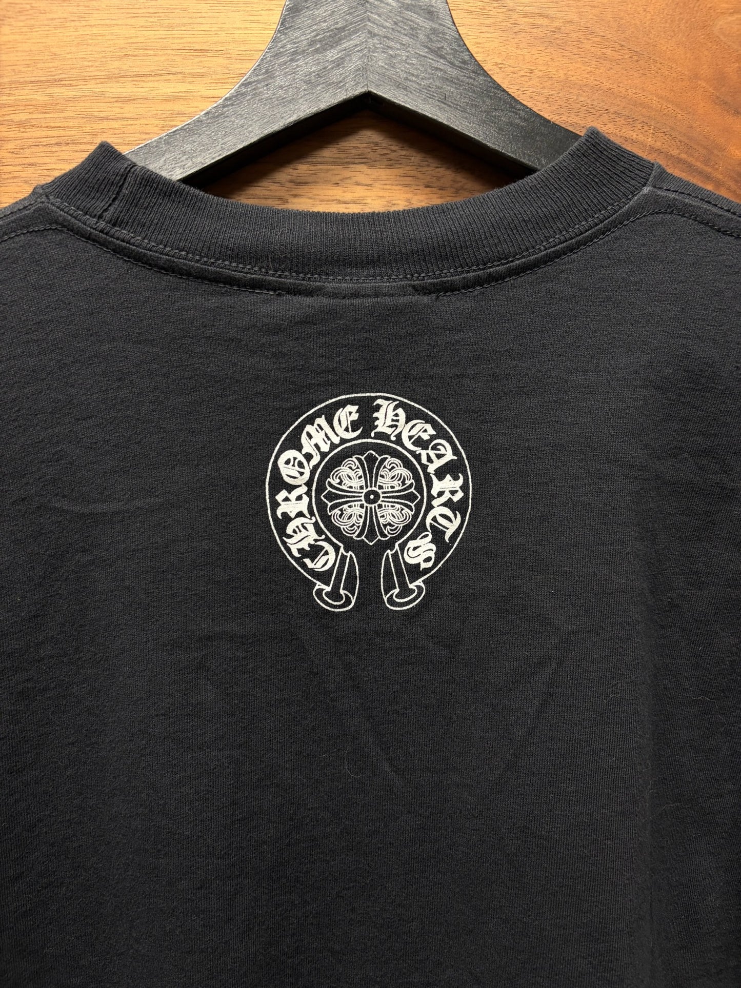 Vintage 90s Chrome Hearts Vine Dagger/Horseshoe Logo Black Pocket T-Shirt
