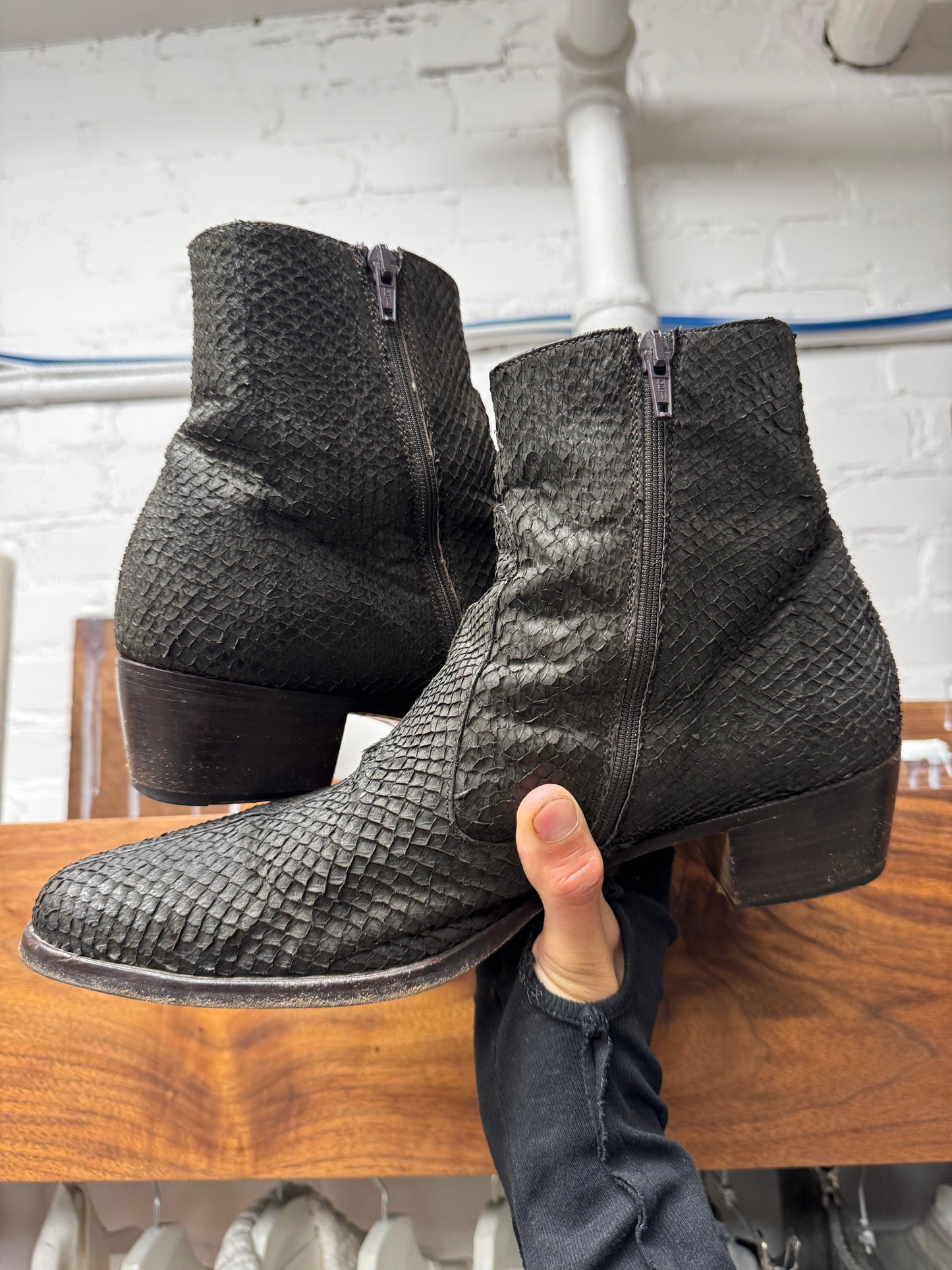 SS2002 Helmut Lang ‘Perch Skin’ Fish Leather Pointed Toe Boots