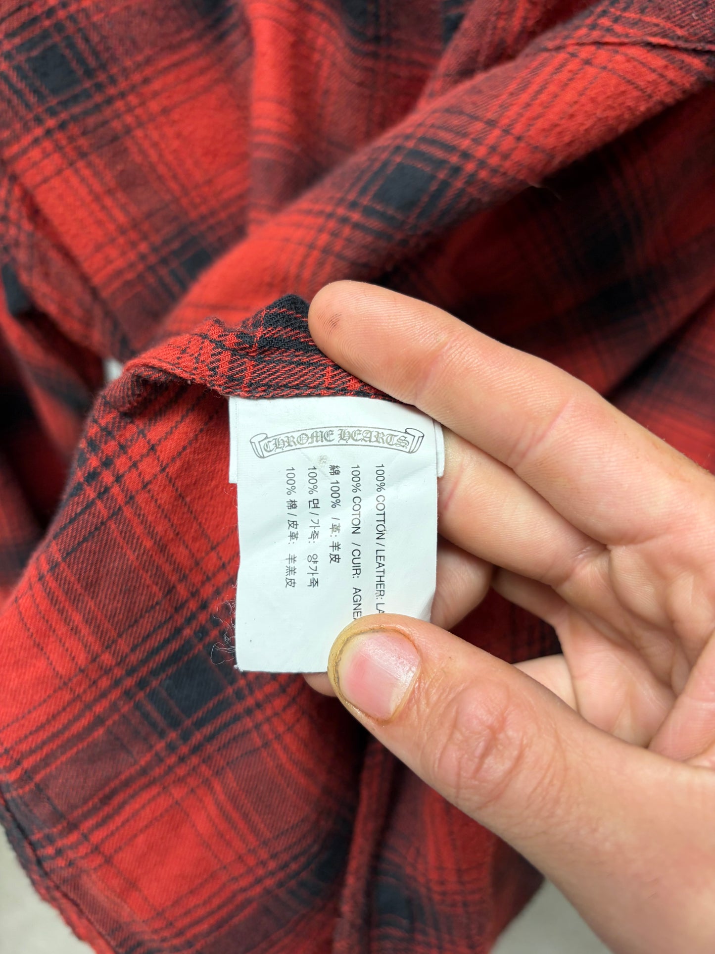 Chrome Hearts ‘Plus Cross’ Leather Patch Shadow Red/Black Plaid Flannel