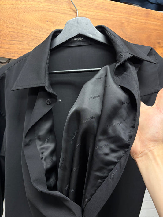 2021 Balenciaga Black ‘Silk Monogram Interior’ Black Button Up Shirt