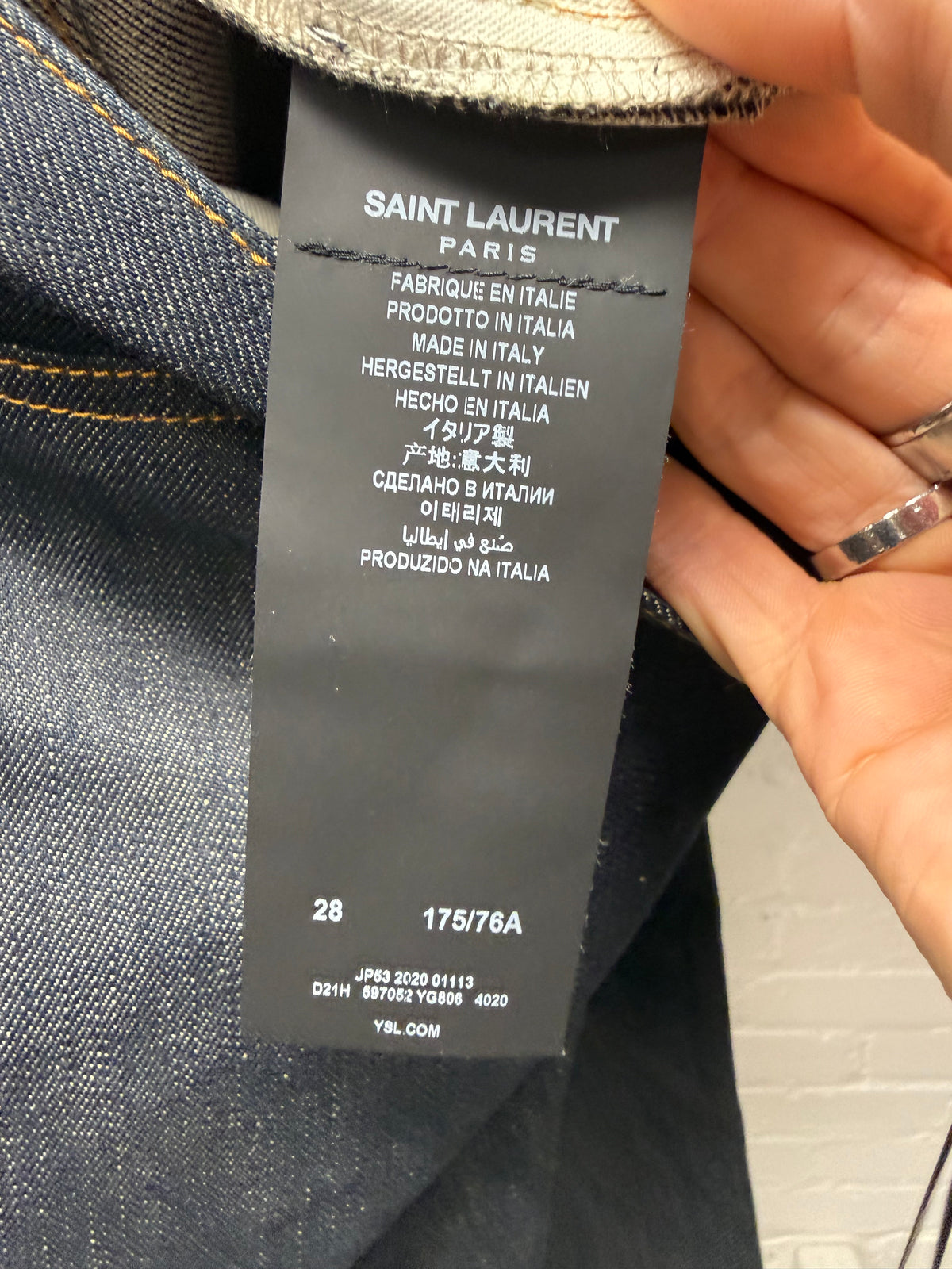 2020 Saint Laurent ‘D18’ Dark Raw Washed Blue Skinny Jeans