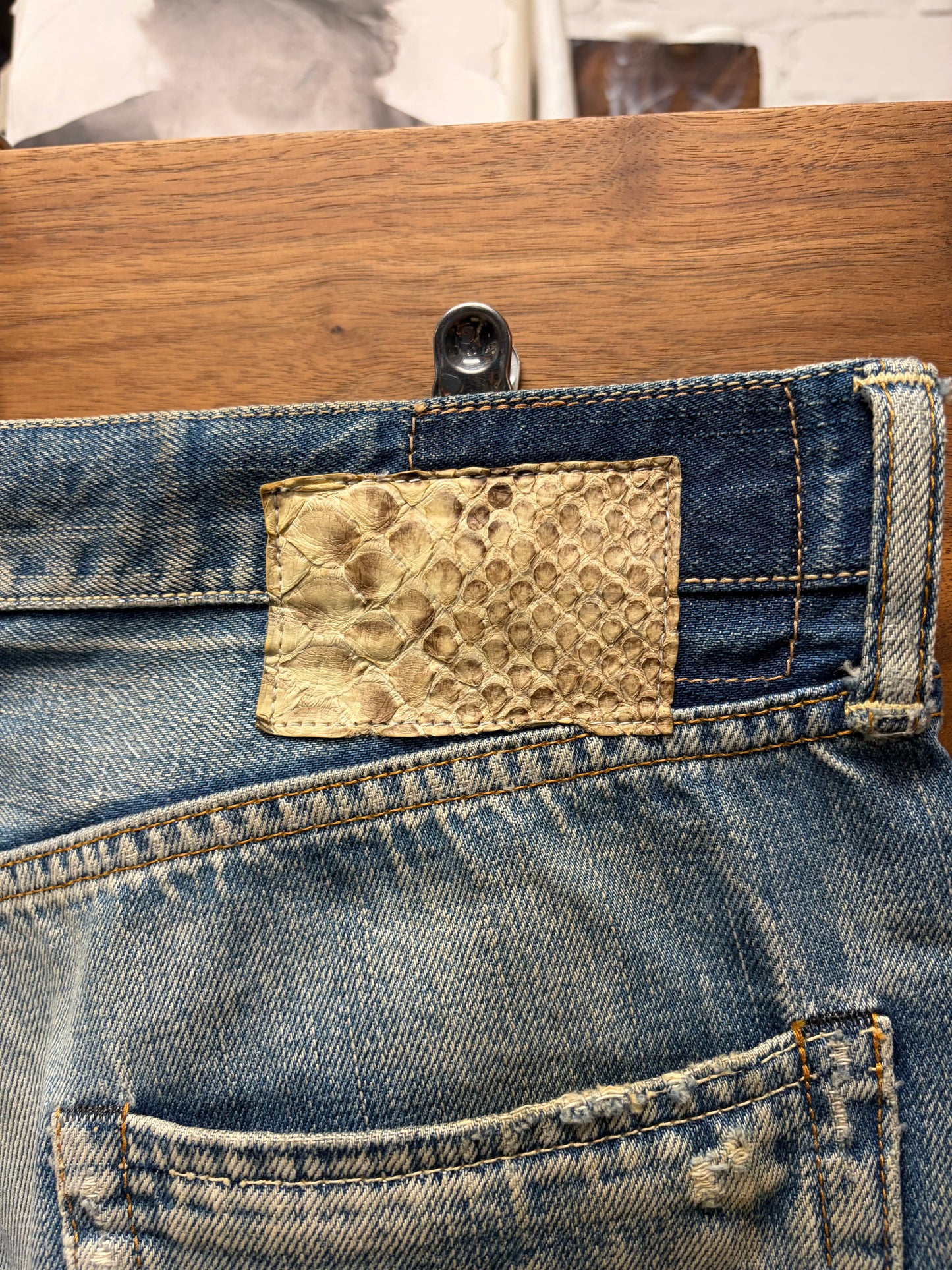 AW2012 Visvim ‘Dirty Blue’ Slim Bootcut Jeans with Genuine Snakeskin Leather Patch