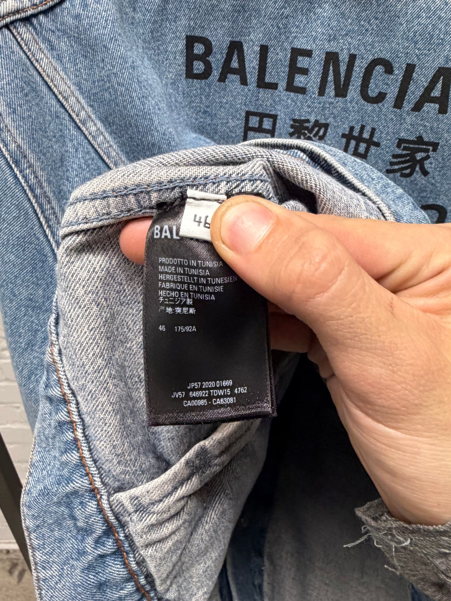 2020 Balenciaga ‘Multi Language’ Blue Denim Trucker Jacket