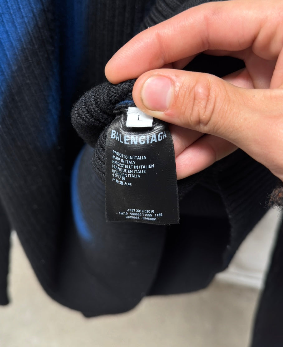 2019 Balenciaga Black/Blue Flame Ribbed Knit Sweater