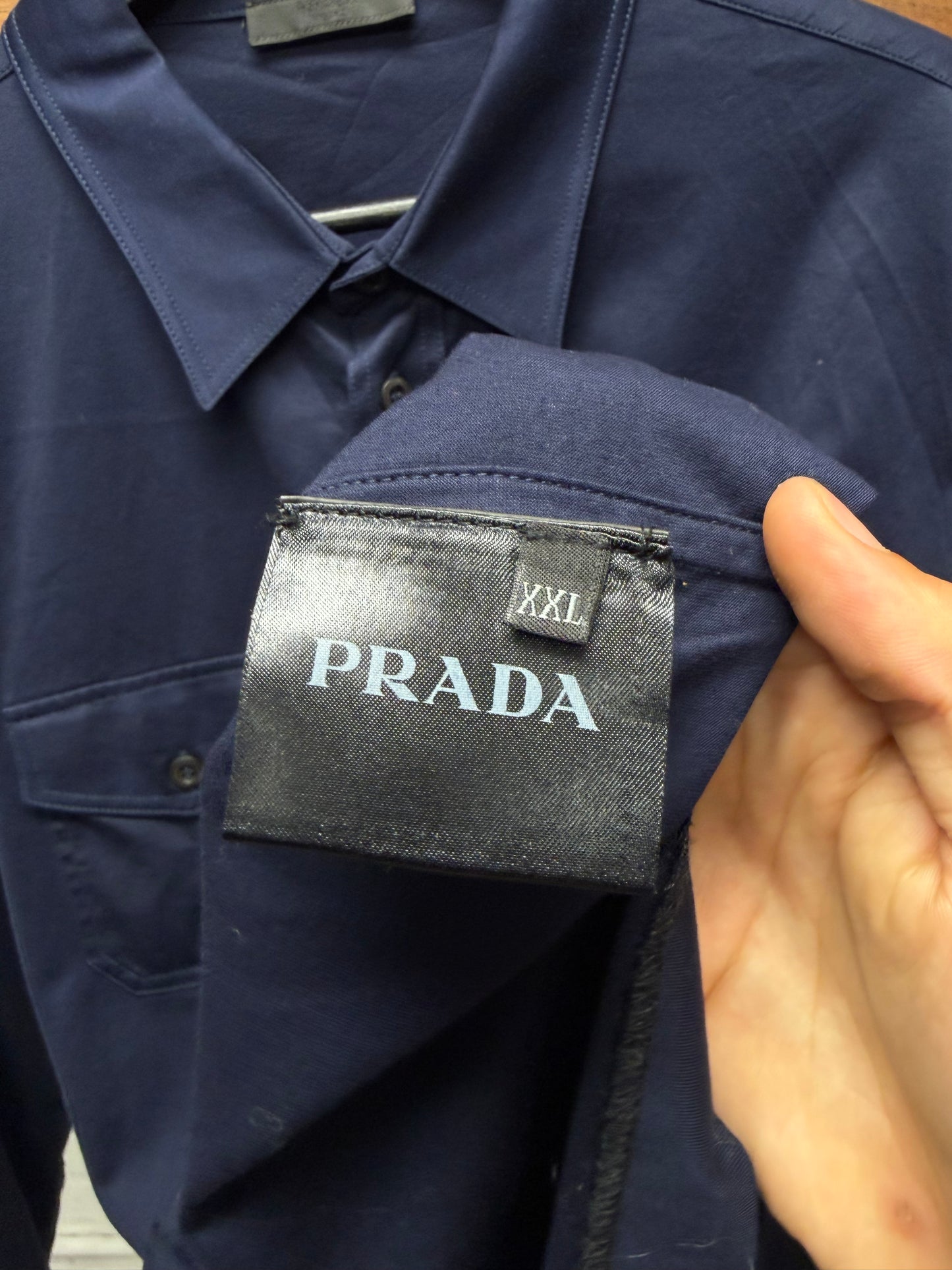 Prada Glossy Blue Button up Shirt with Double Front Pockets