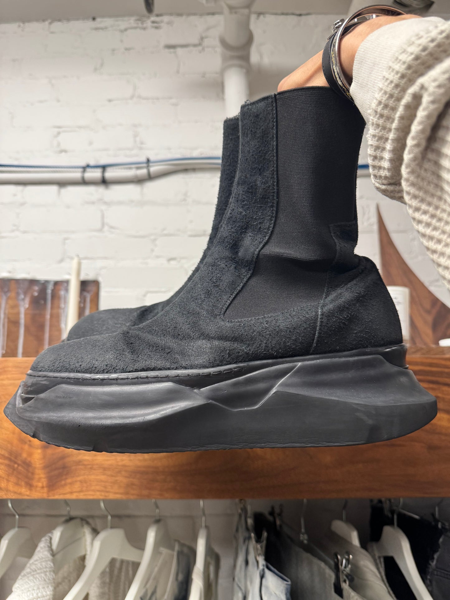 Rick Owens ‘Abstract’ Sole Black Suede Boots
