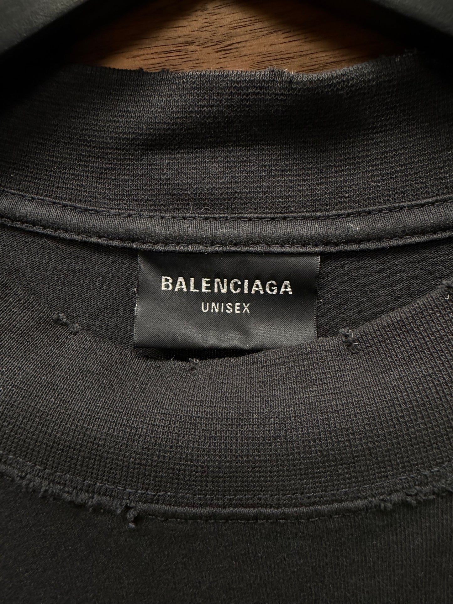 2022 Balenciaga ‘Smoke Distressed’ Black Logo T-Shirt