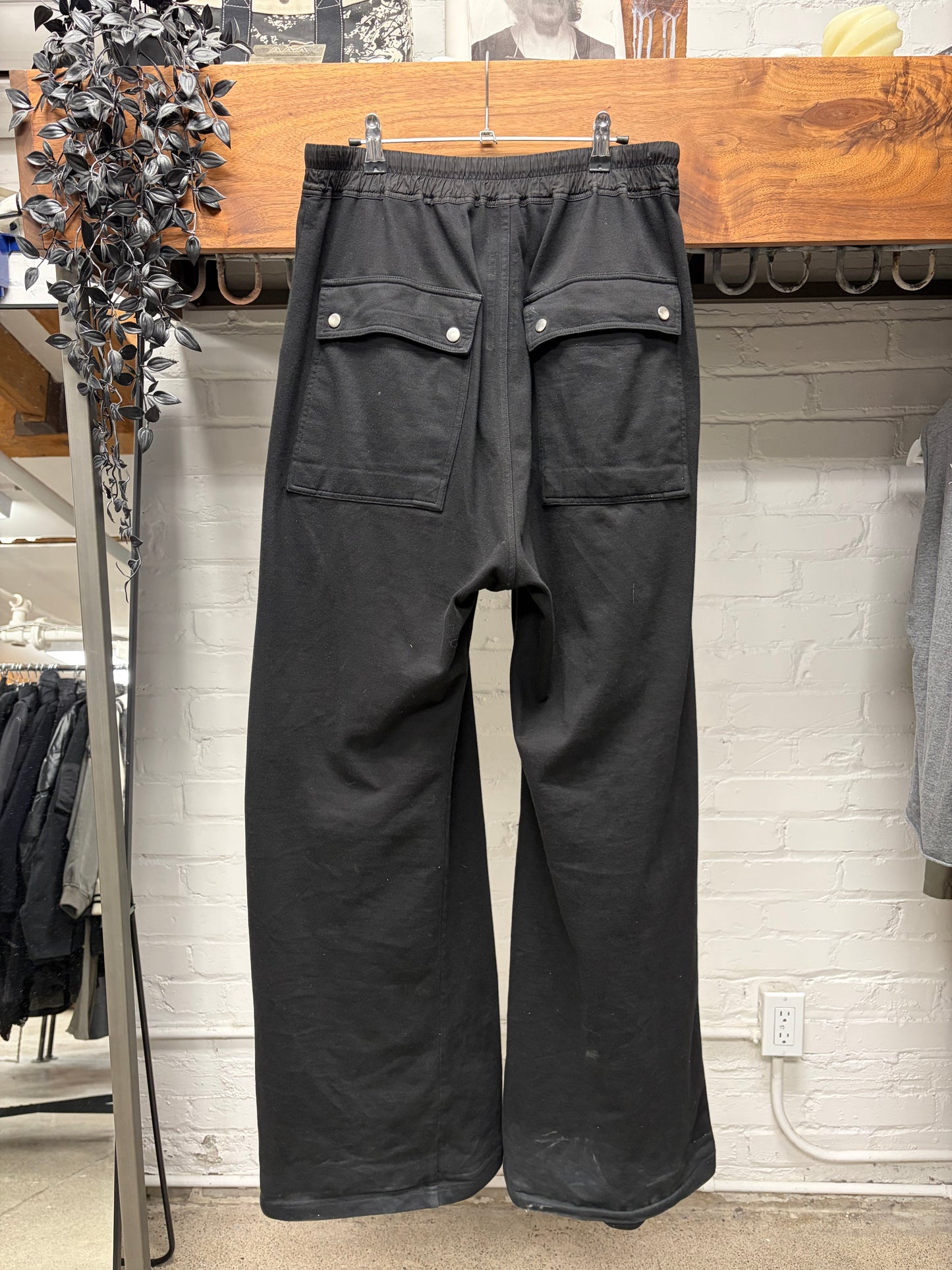 Rick Owens ‘Bela’ Exposed Zip Black Cotton Wide Leg Drawstring Sweatpants