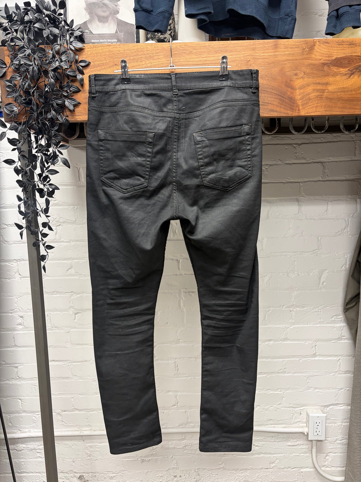 Rick Owens Waxed Black ‘Detroit Cut’ Skinny Jeans