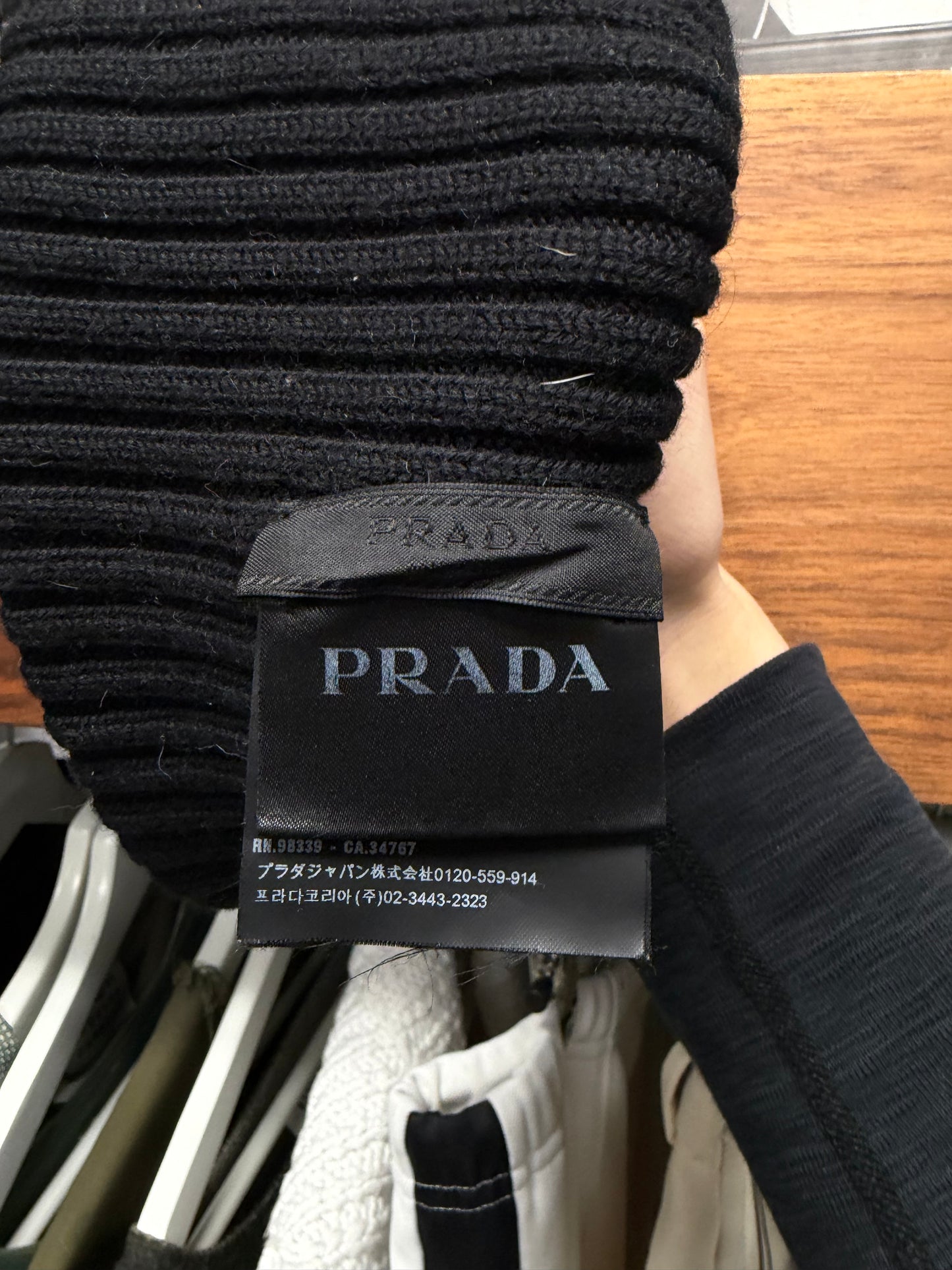 Prada ‘Sport Logo’ Black Ribbed Wool Beanie