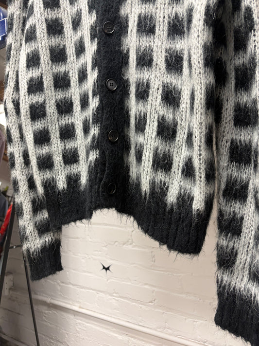 Marni Black/White Plaid Mohair Shag Cardigan
