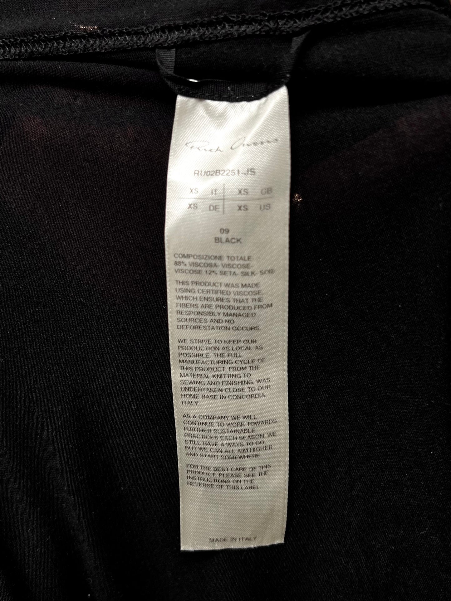 SS2022 Rick Owens ‘Strobe’ Black Semi-Sheer T-Shirt