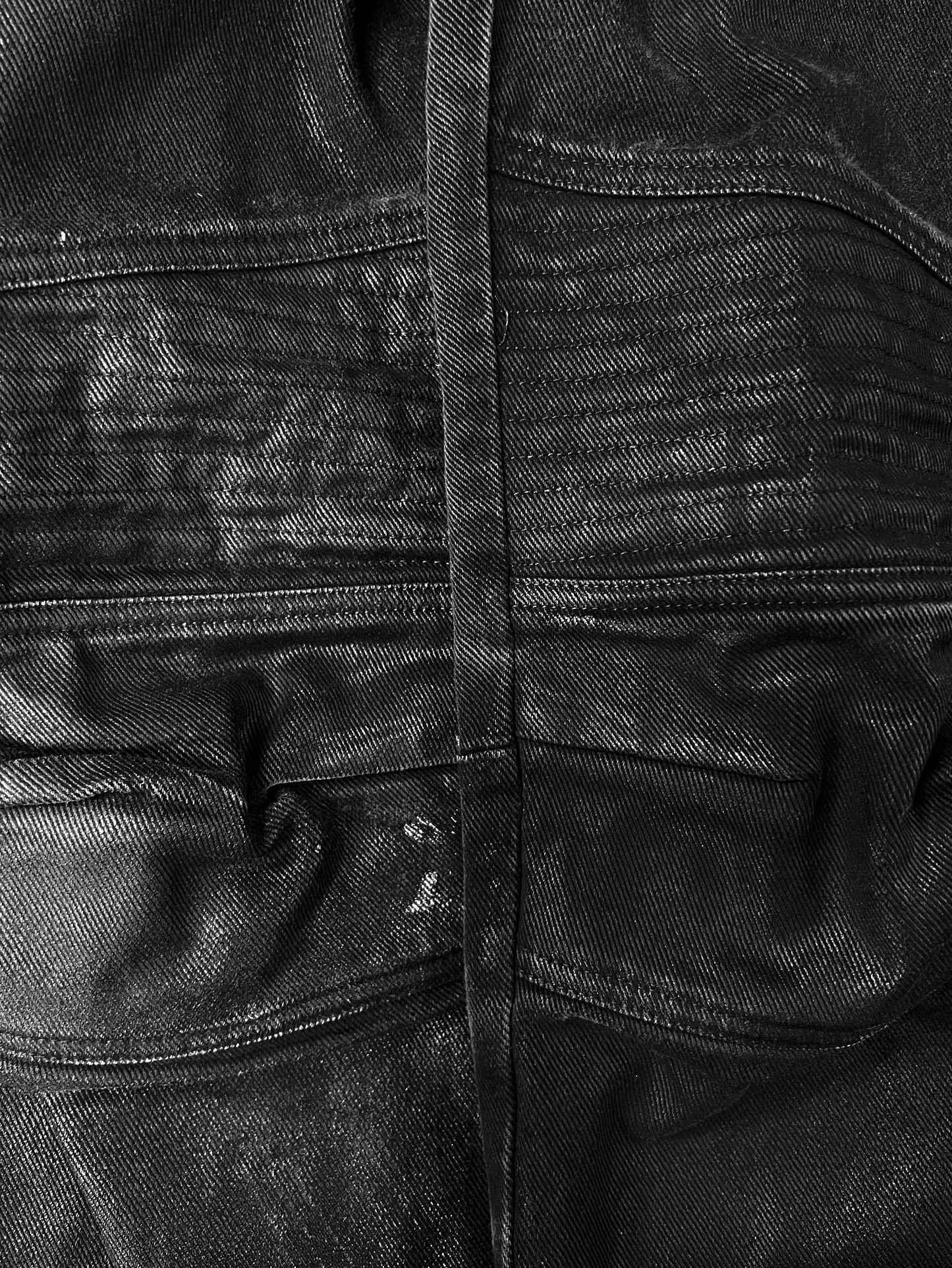 AW1999 Helmut Lang ‘Astro’ Waxed Black Biker Knee Denim