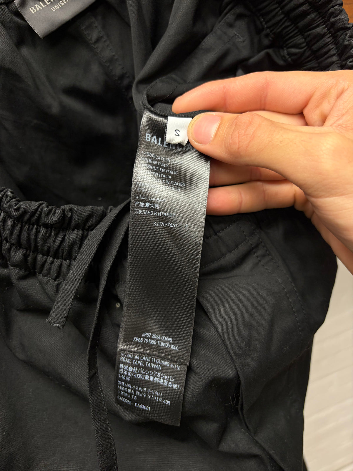 2024 Balenciaga Black Cotton Wide Leg Drawstring Track Pants