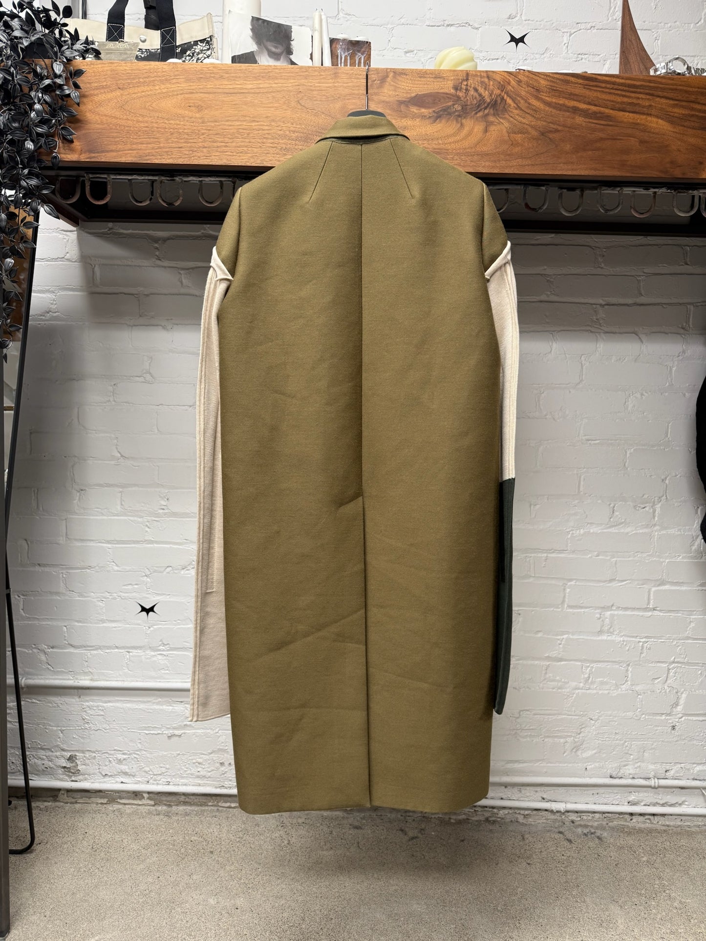 1/12 AW2017 Rick Owens ‘Glitter’ Runway Panelled Wool/Cotton Full Length Coat